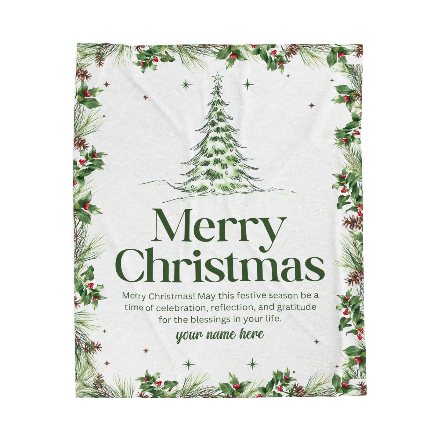 Personalized White Christmas Tree Blanket – Festive Holiday Throw with Heartfelt Message
