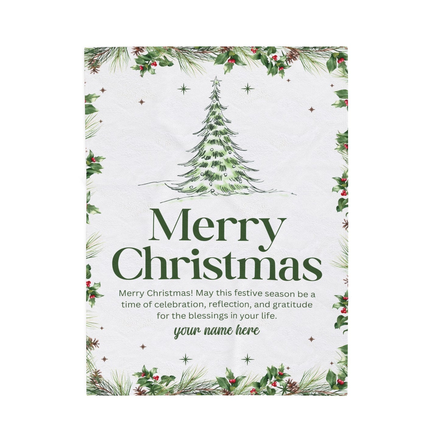 Personalized White Christmas Tree Blanket – Festive Holiday Throw with Heartfelt Message