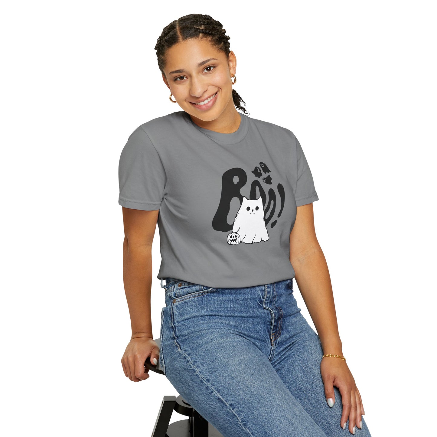 BOO Ghost Cat T-shirt– Pumpkin Purrfection for Halloween