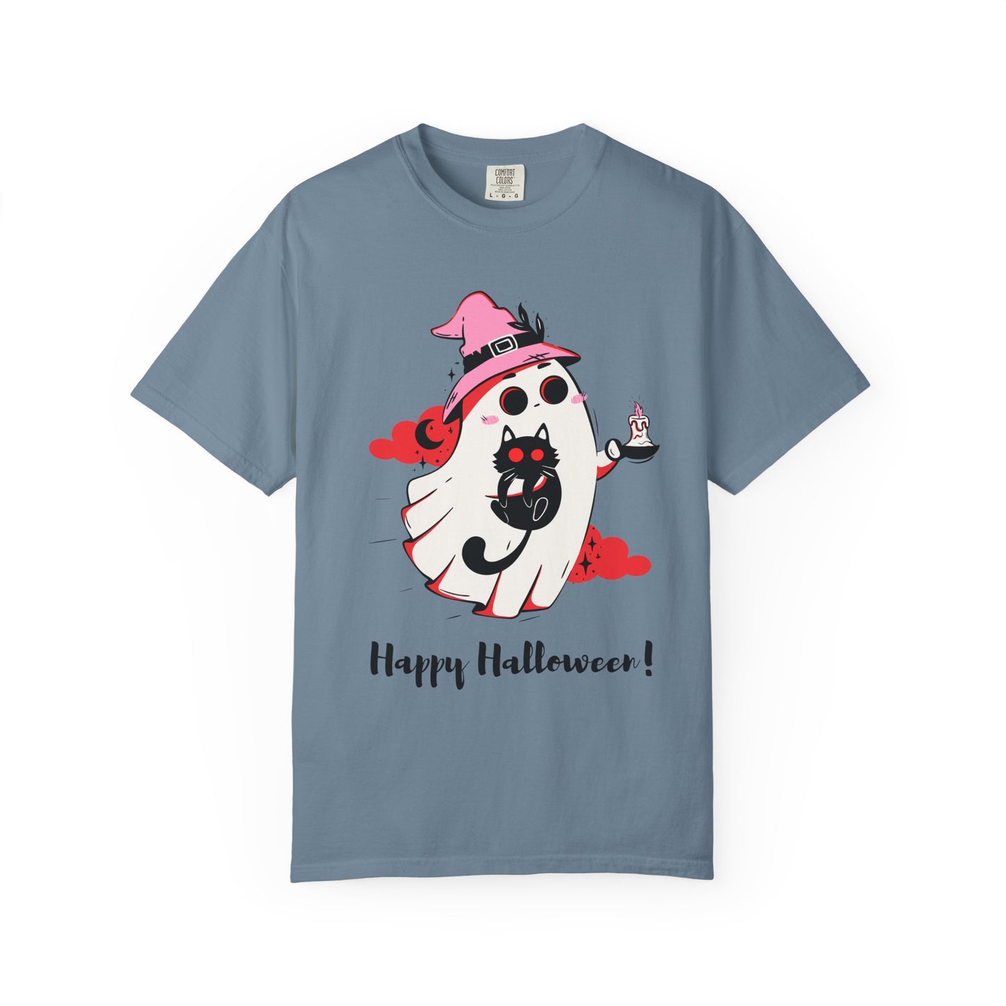 Ghostly Glam T-Shirt - Witchy Whimsy with Cat Companion