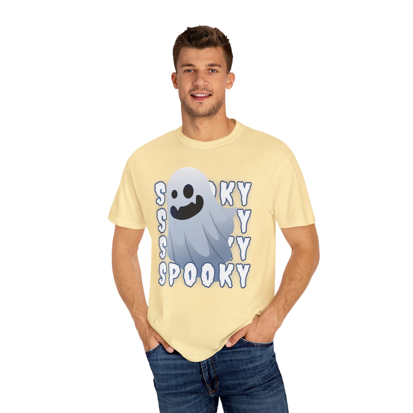 Spooky Stack Tee - Unisex Garment-Dyed T-shirt with Smiling Ghosts