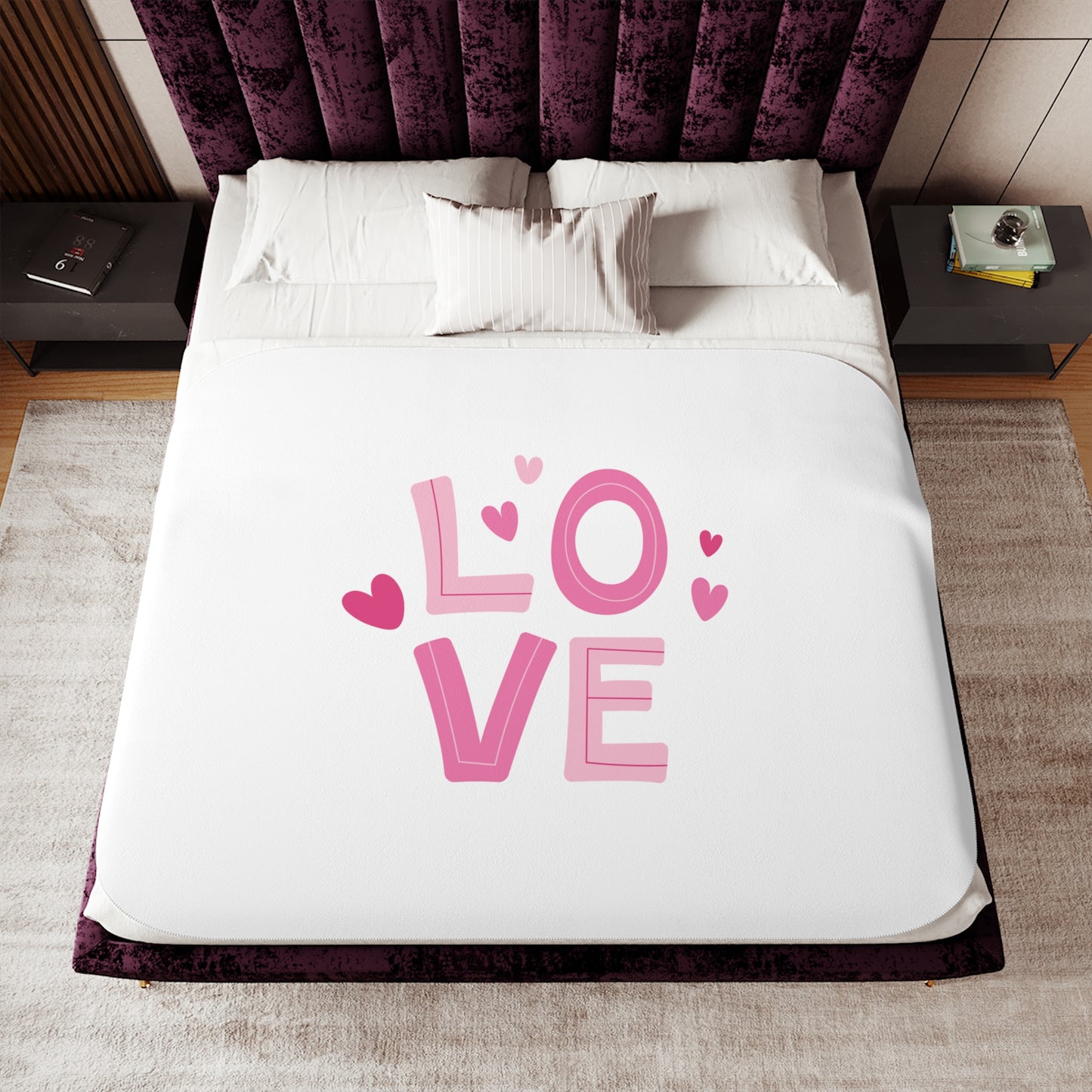 Love with Hearts Printed Sherpa Blenket, Pink