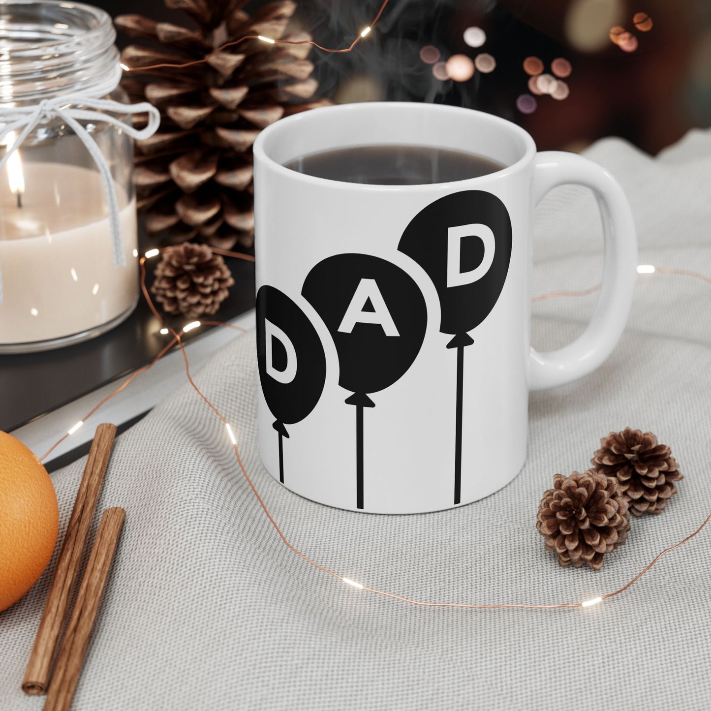 Dad Balloons Ceramic Coffee Mug – Minimalist Father’s Day Gift, 11oz & 15oz