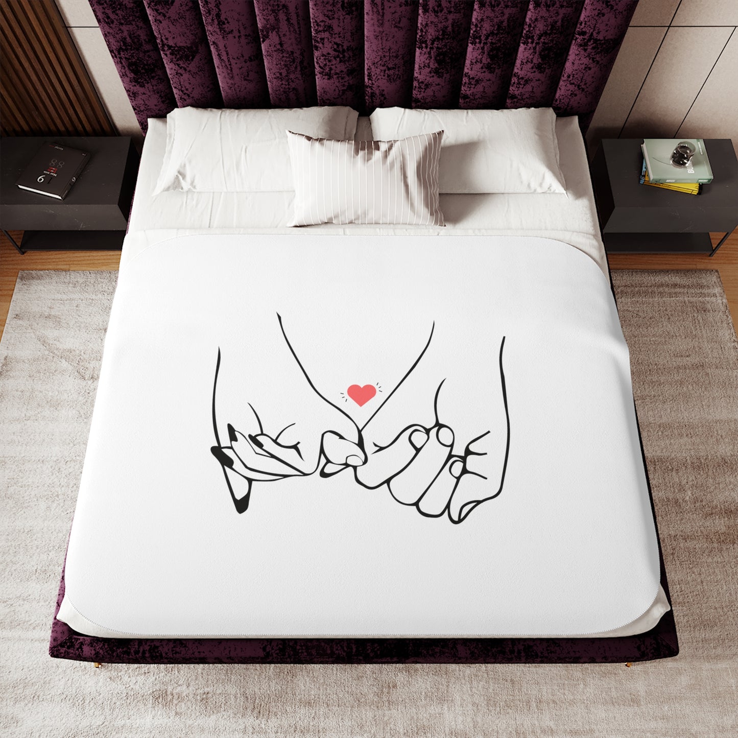 Couple's Hand with Heart Printed Sherpa Blenket for Valentine Day