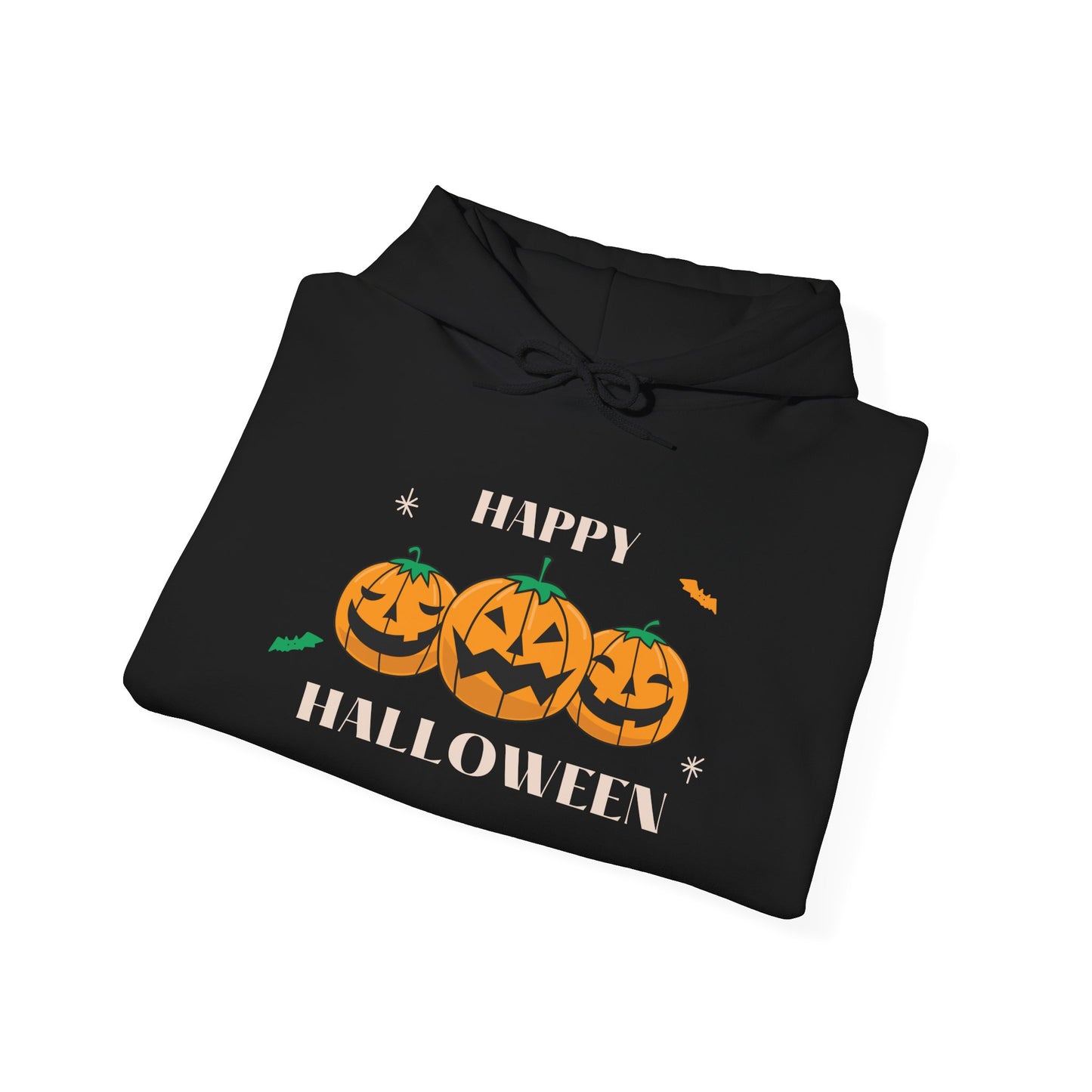 Happy Halloween" Pumpkin Trio Hoodie – Festive & Cozy for Spooky Season