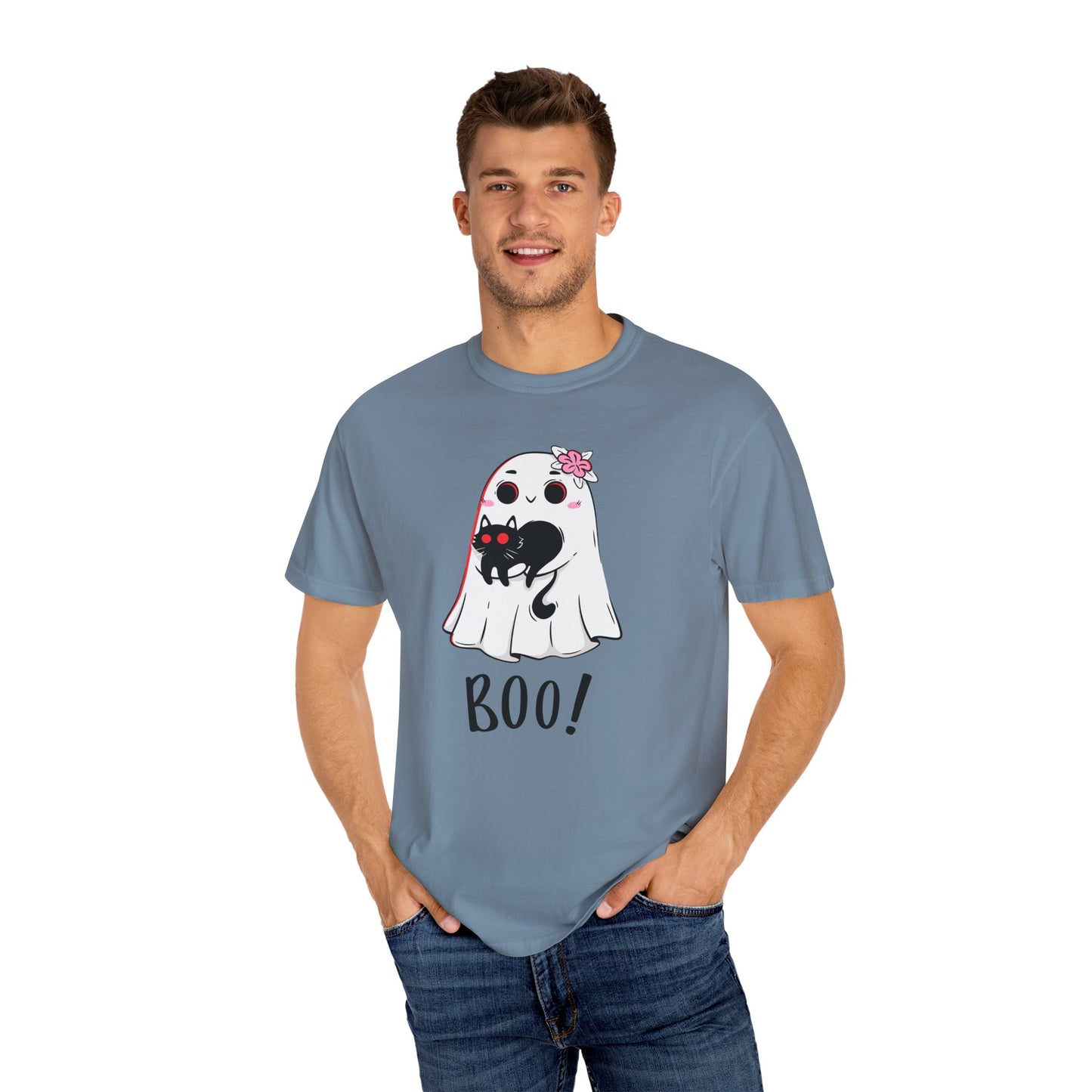 BOO Buddies Tee – Ghost & Cat Duo with Floral Charm