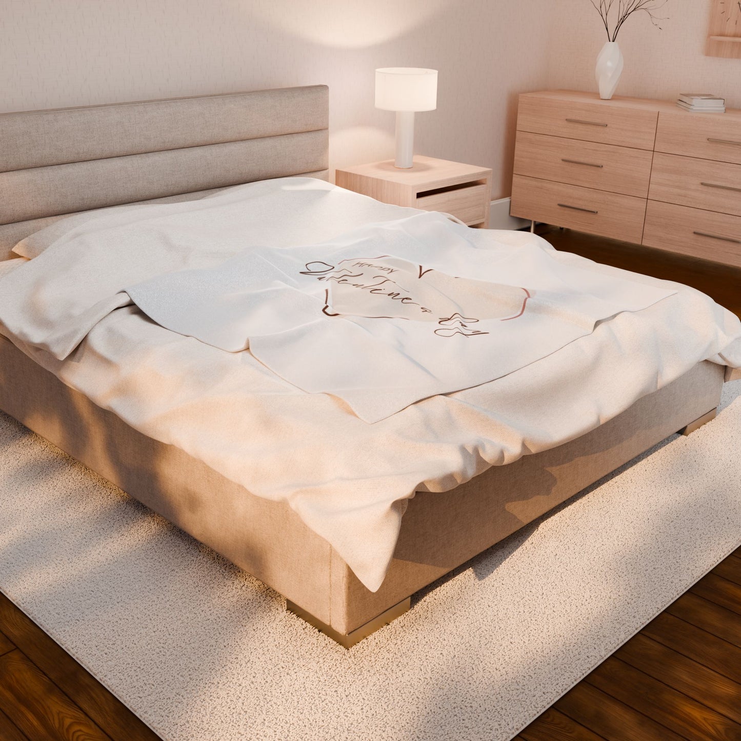 Happy Valentine inside Hearts Printed Velveteen Plush Blanket