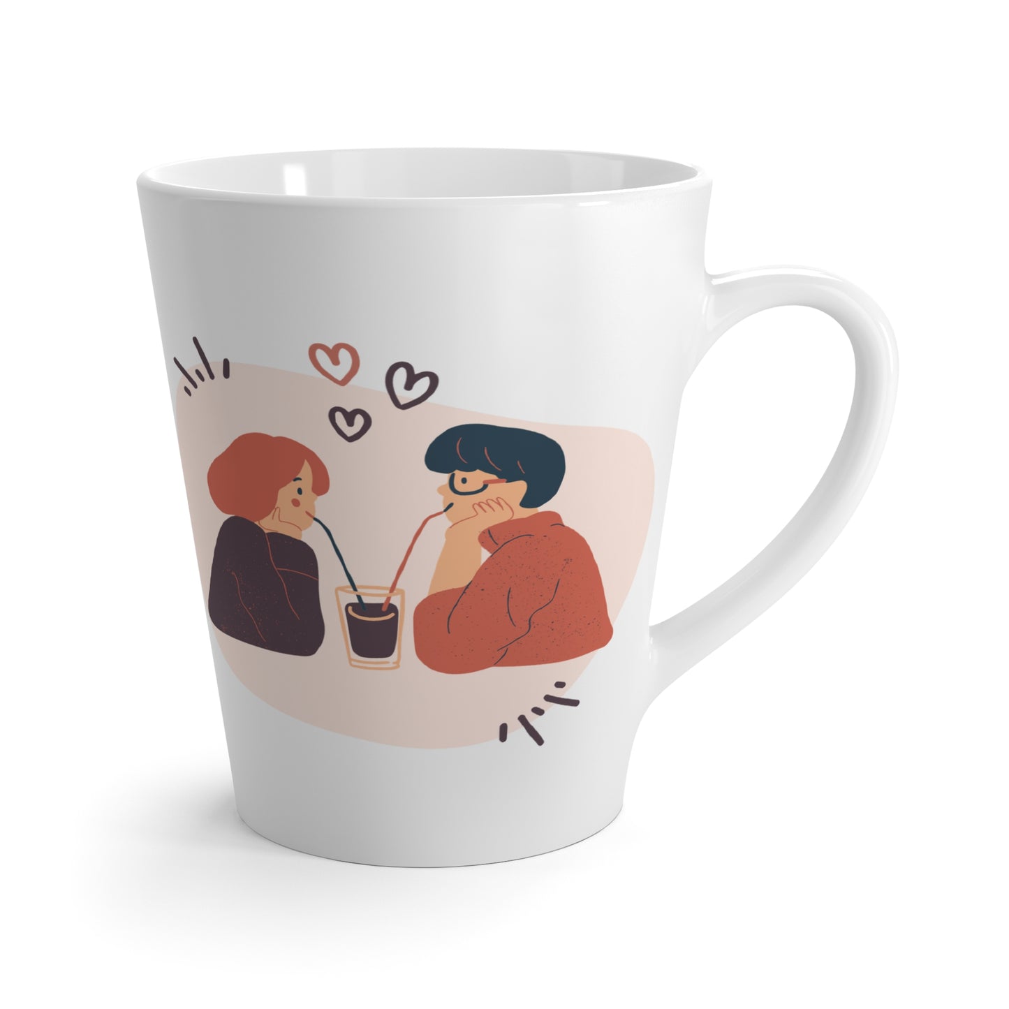 Romantic Ceramic Latte Mug with Heart Illustration, 12oz