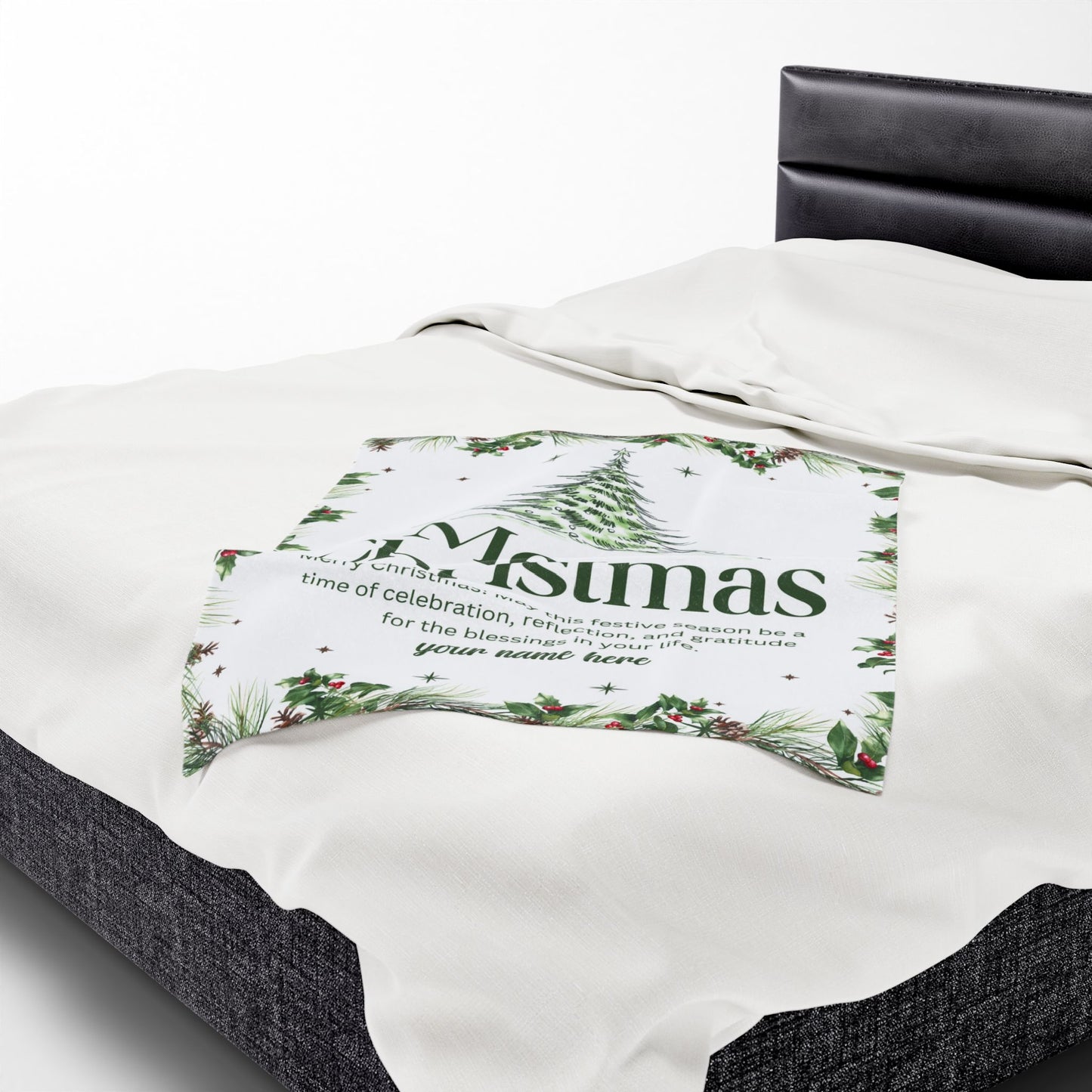 Personalized White Christmas Tree Blanket – Festive Holiday Throw with Heartfelt Message