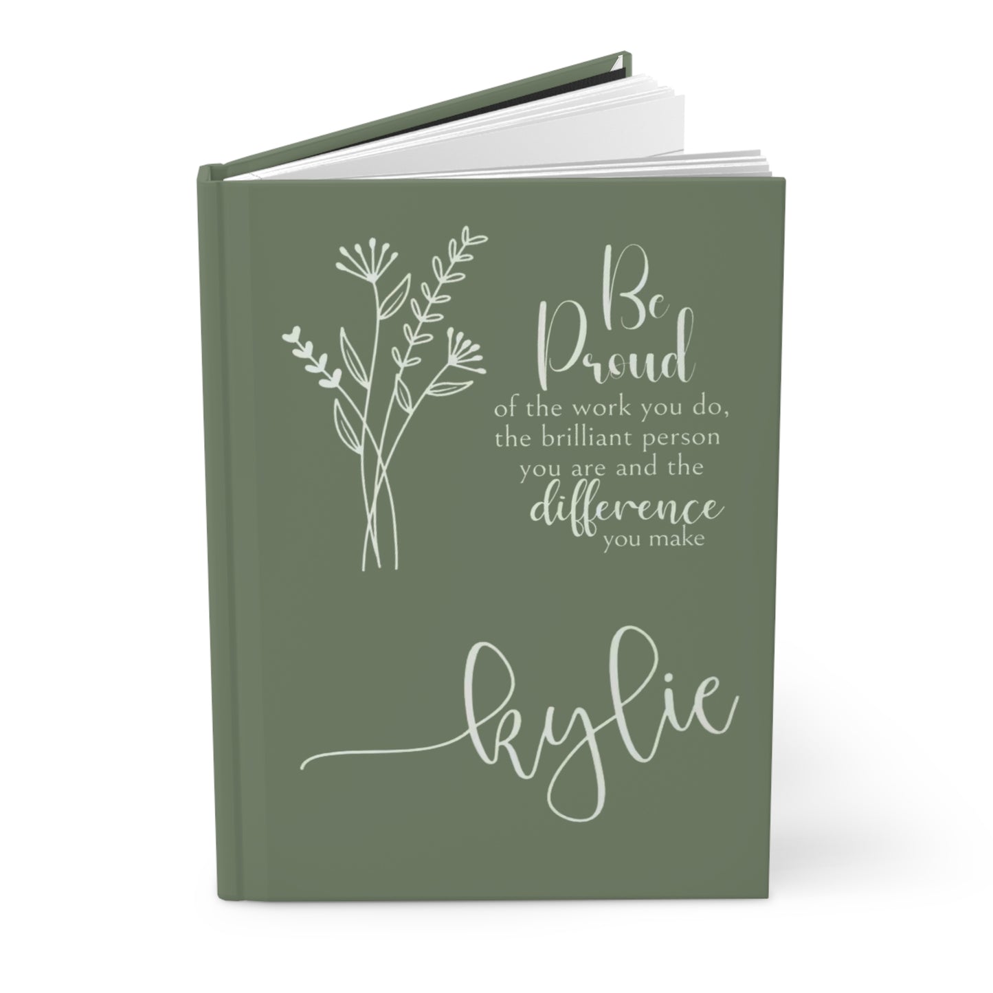 Be Proud of the Work You Do Inspirational Notebook – Motivational Journal with Green Floral Design