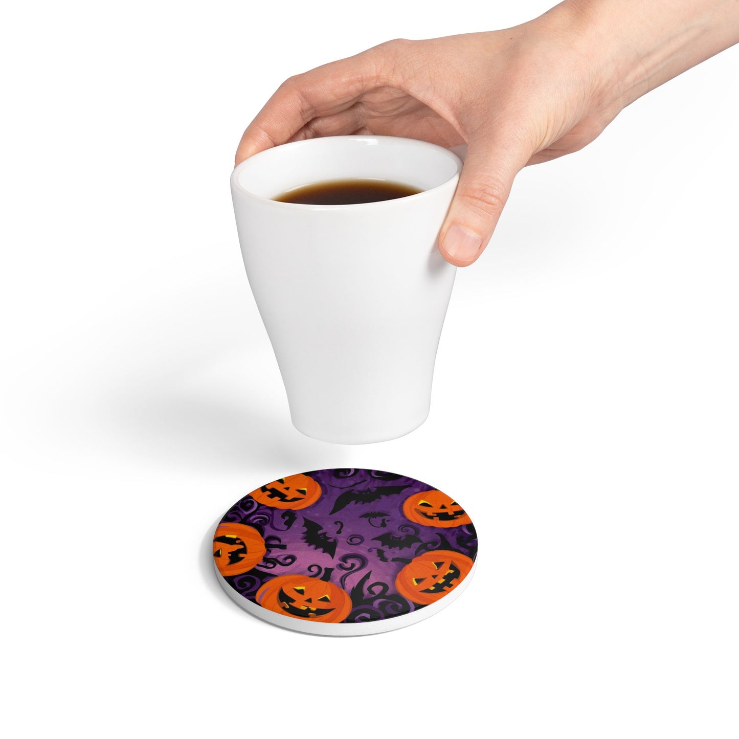 Playful Halloween Ceramic Coaster with Pumpkin Design