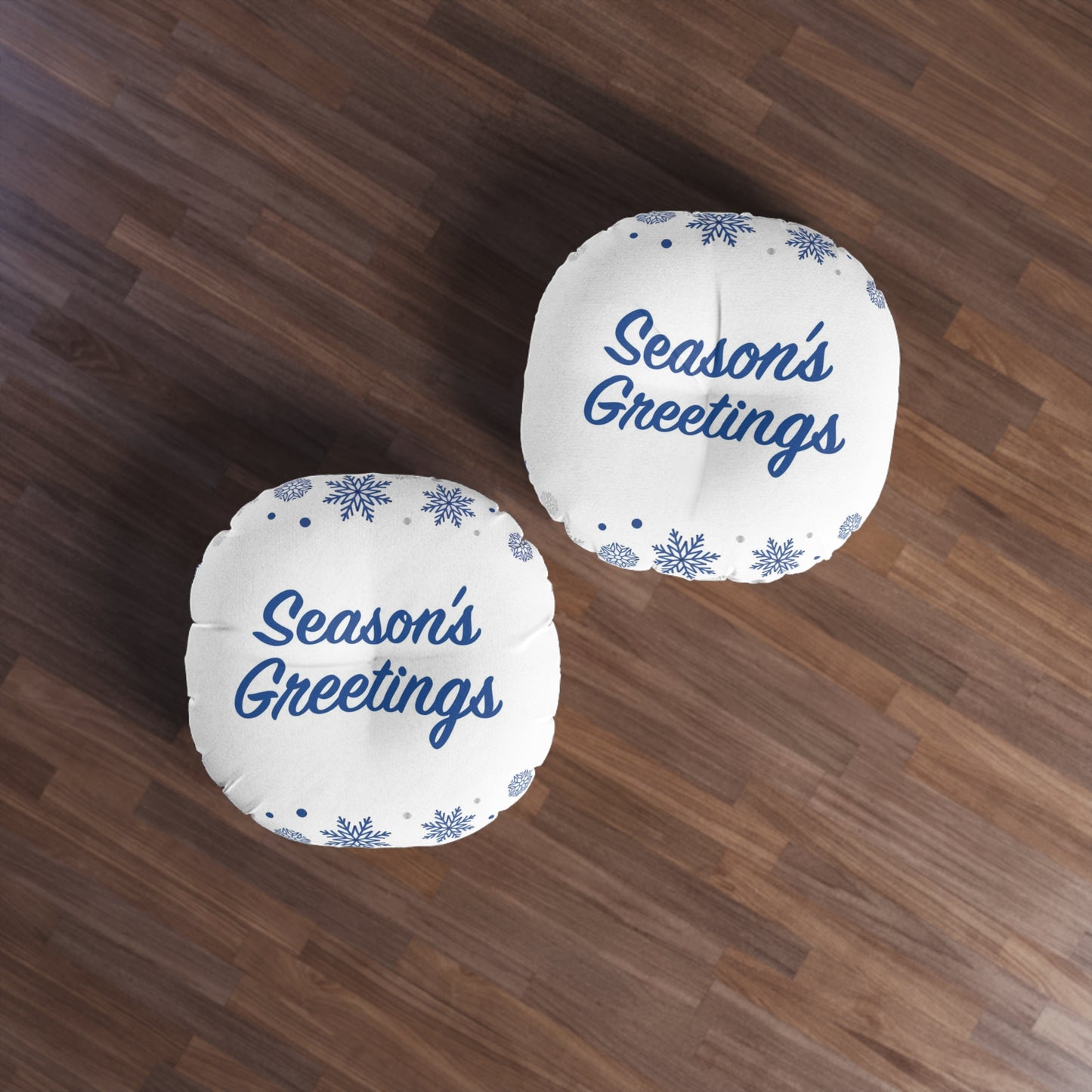 Season's Greetings Tufted Floor Pillow, Round, White