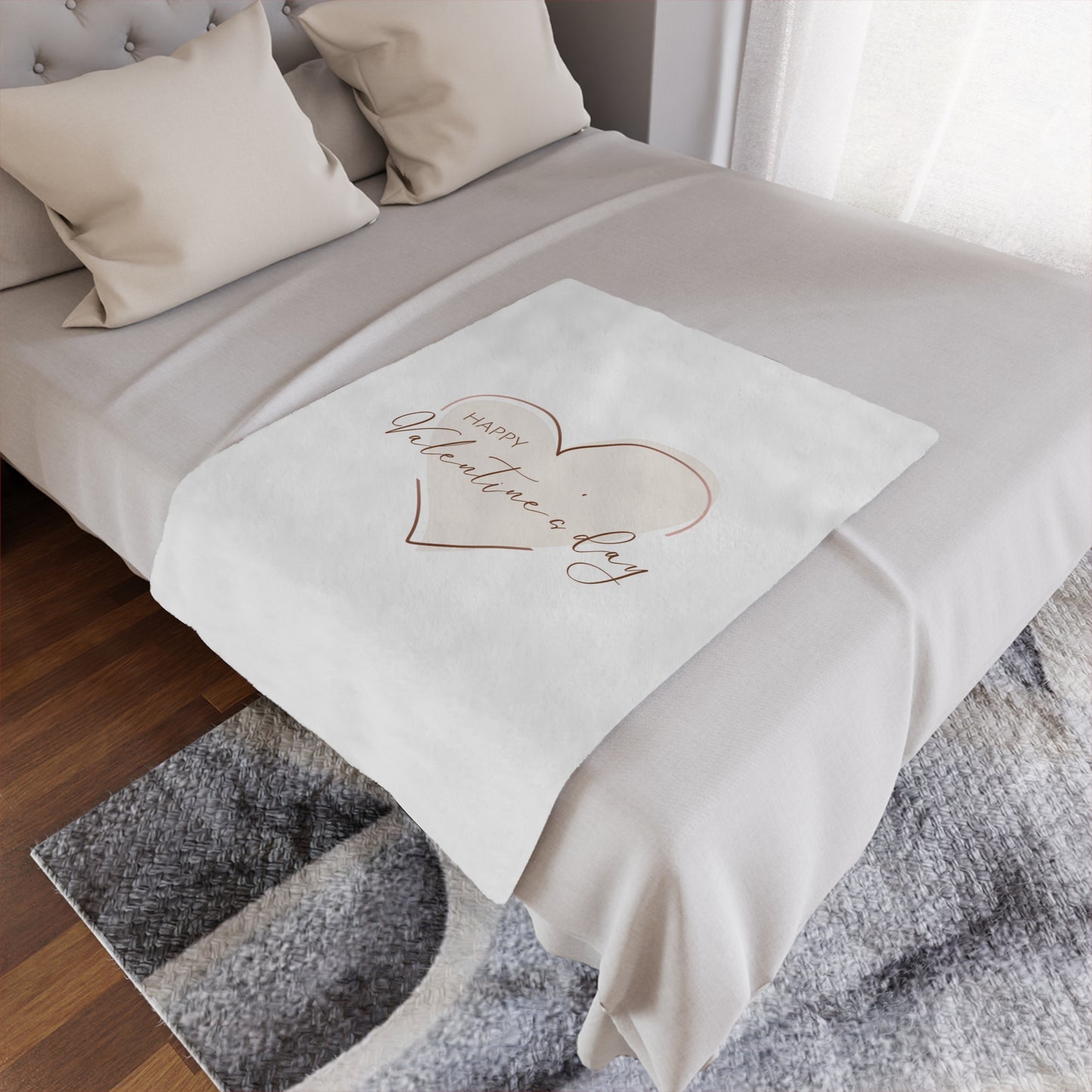 Happy Valentine Inside Heart Printed Minky Blanket for Valentine Day