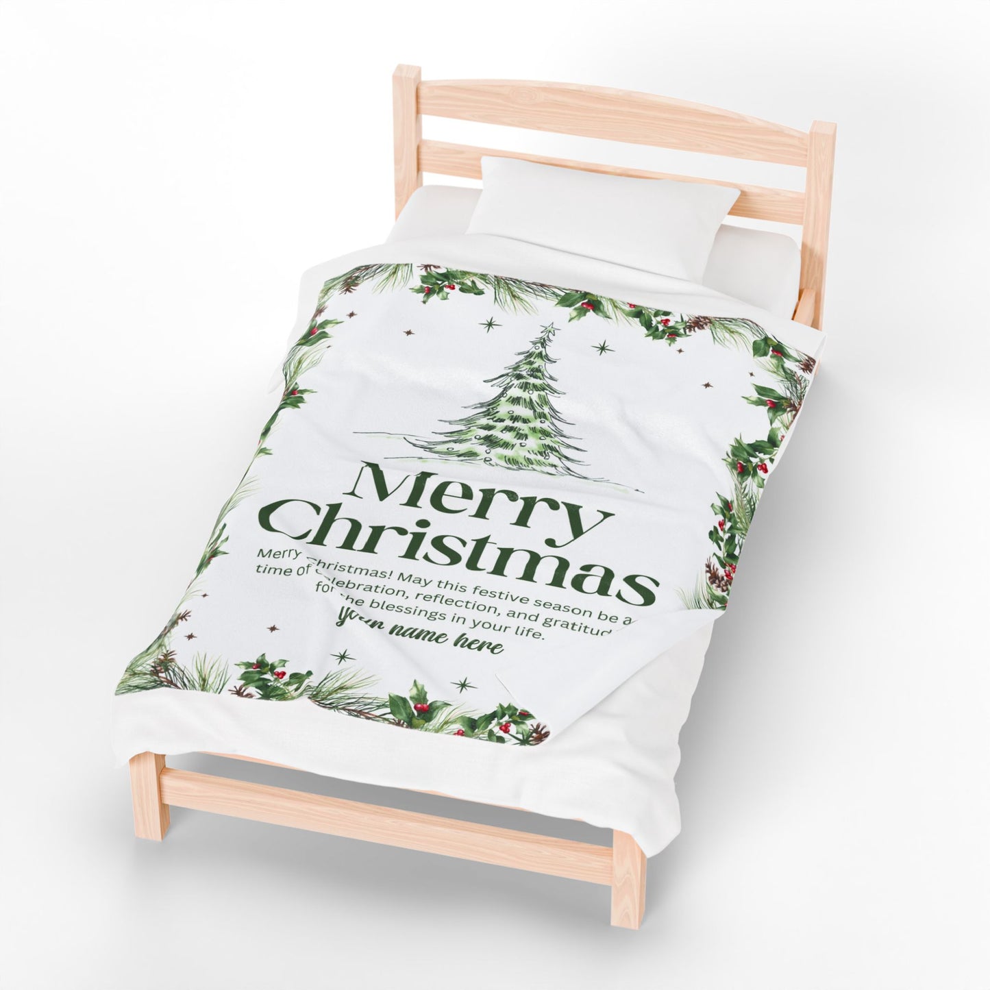 Personalized White Christmas Tree Blanket – Festive Holiday Throw with Heartfelt Message