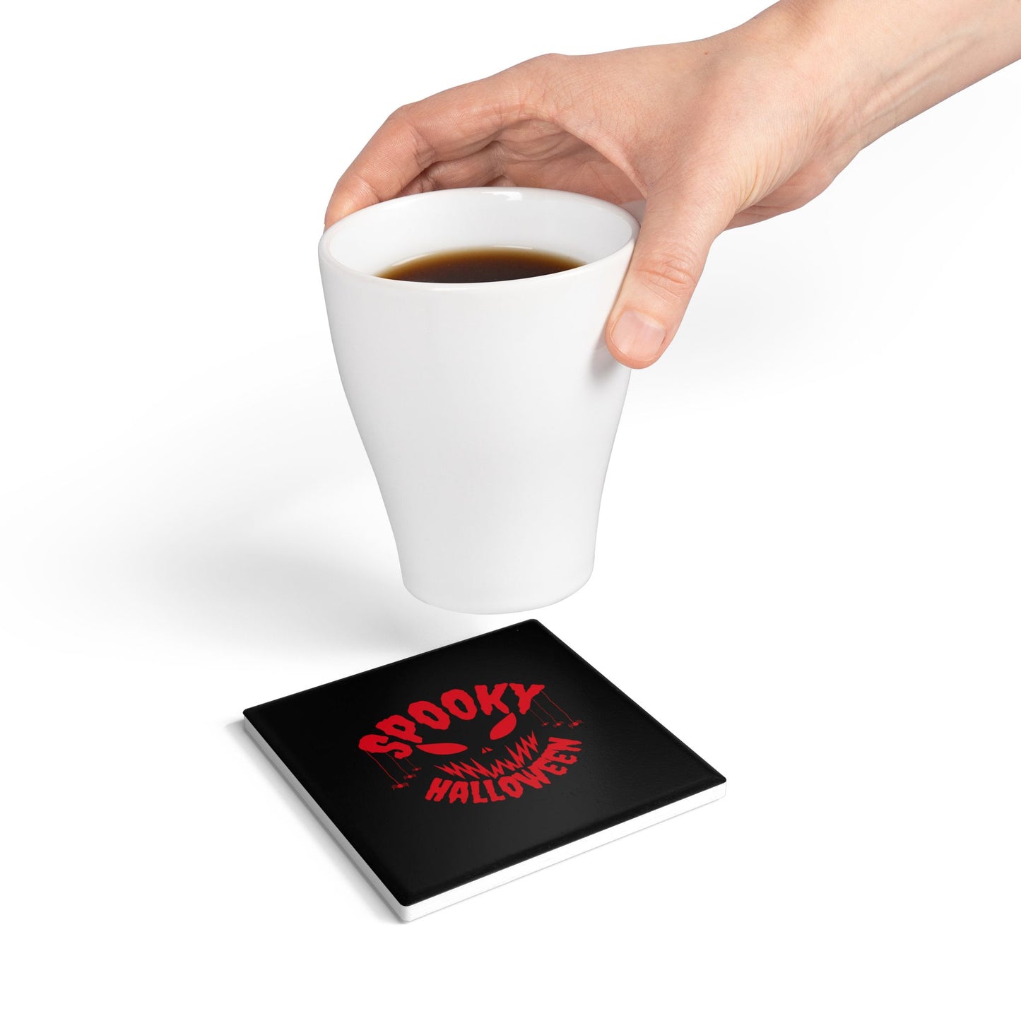 Spooky Halloween Ceramic Coaster – Creepy Face with Spider Accents