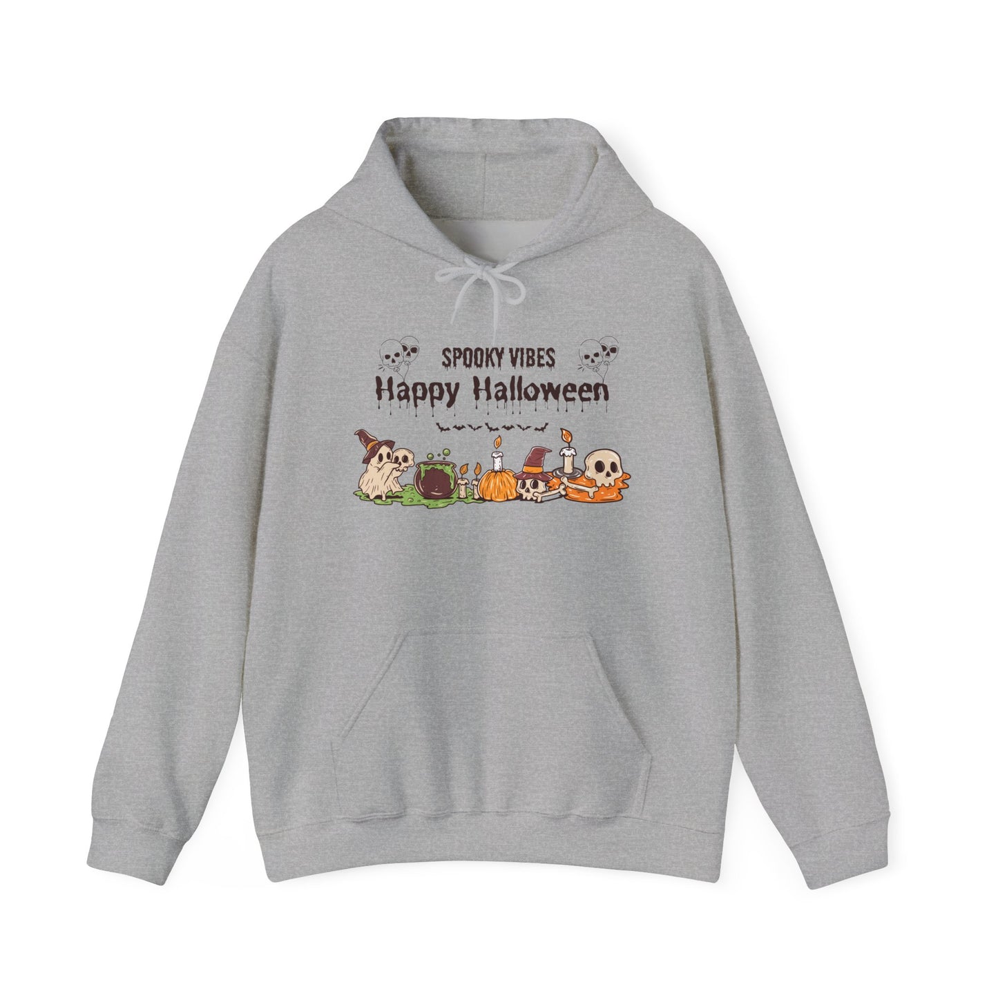 Spooky Vibes” Halloween Hoodie – Ghosts, Cauldrons & Cozy Curses