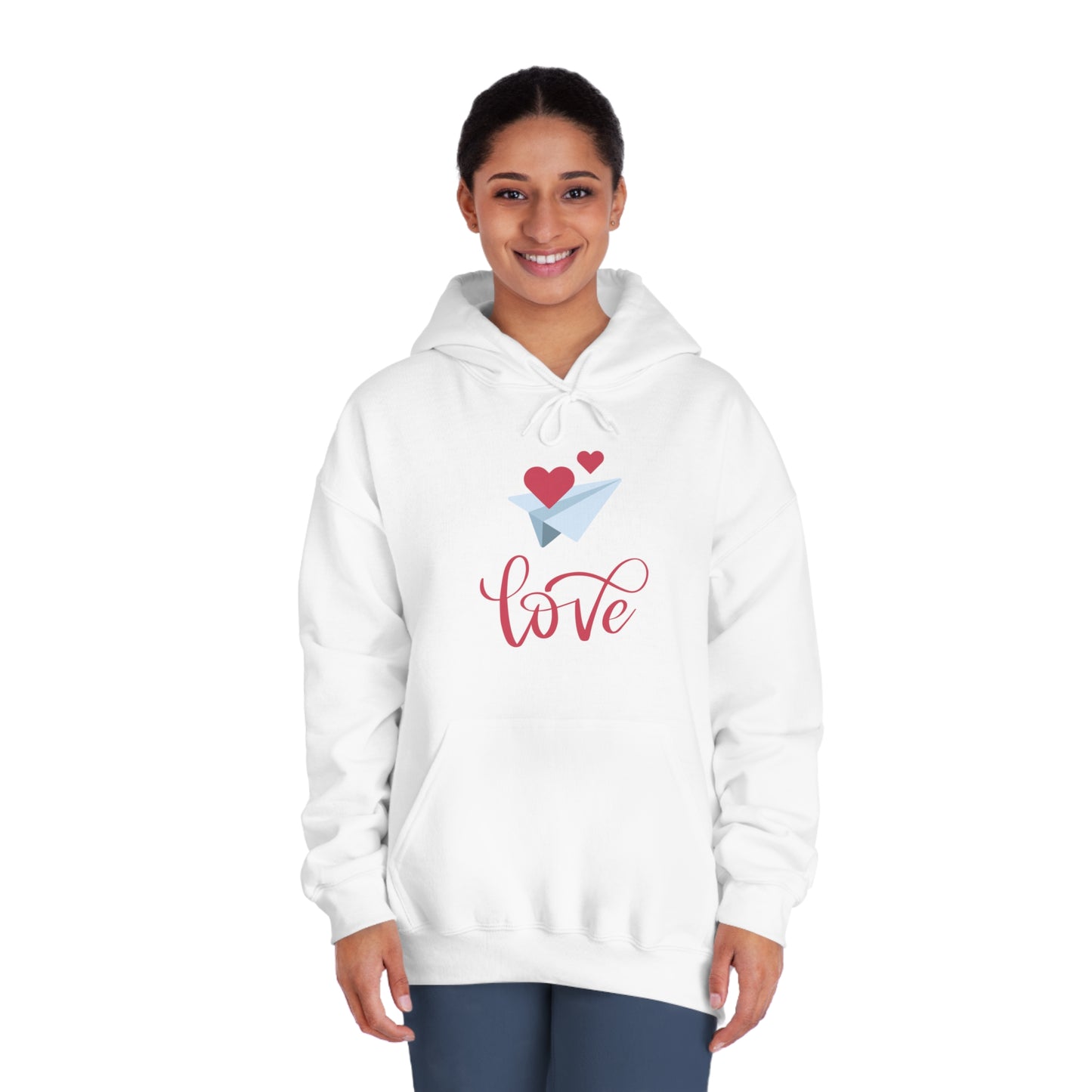 Valentine Unisex DryBlend® Hooded Sweatshirt with Love and Flying Hearts Print