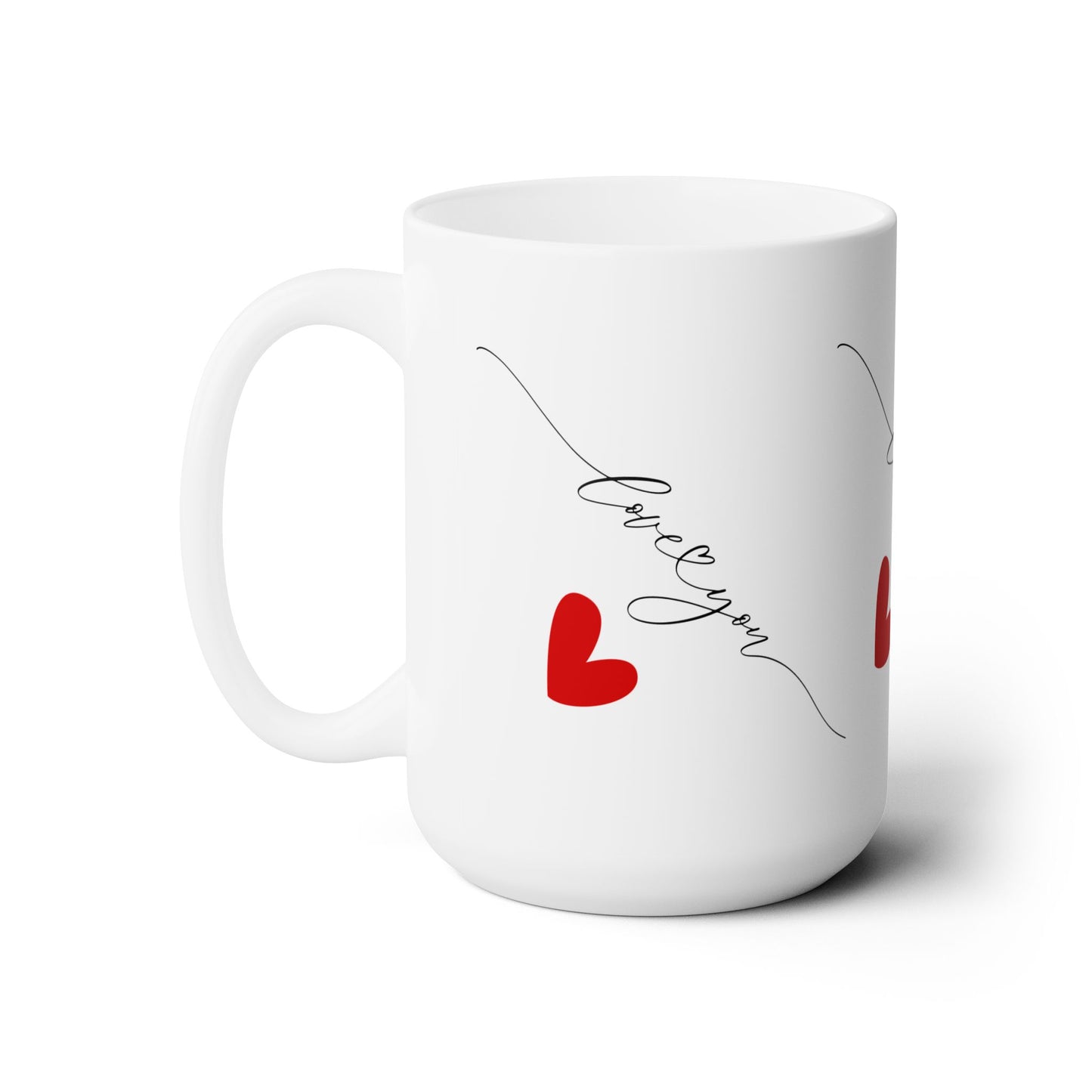 Ceramic Mug with Red Heart and Cursive Script Design