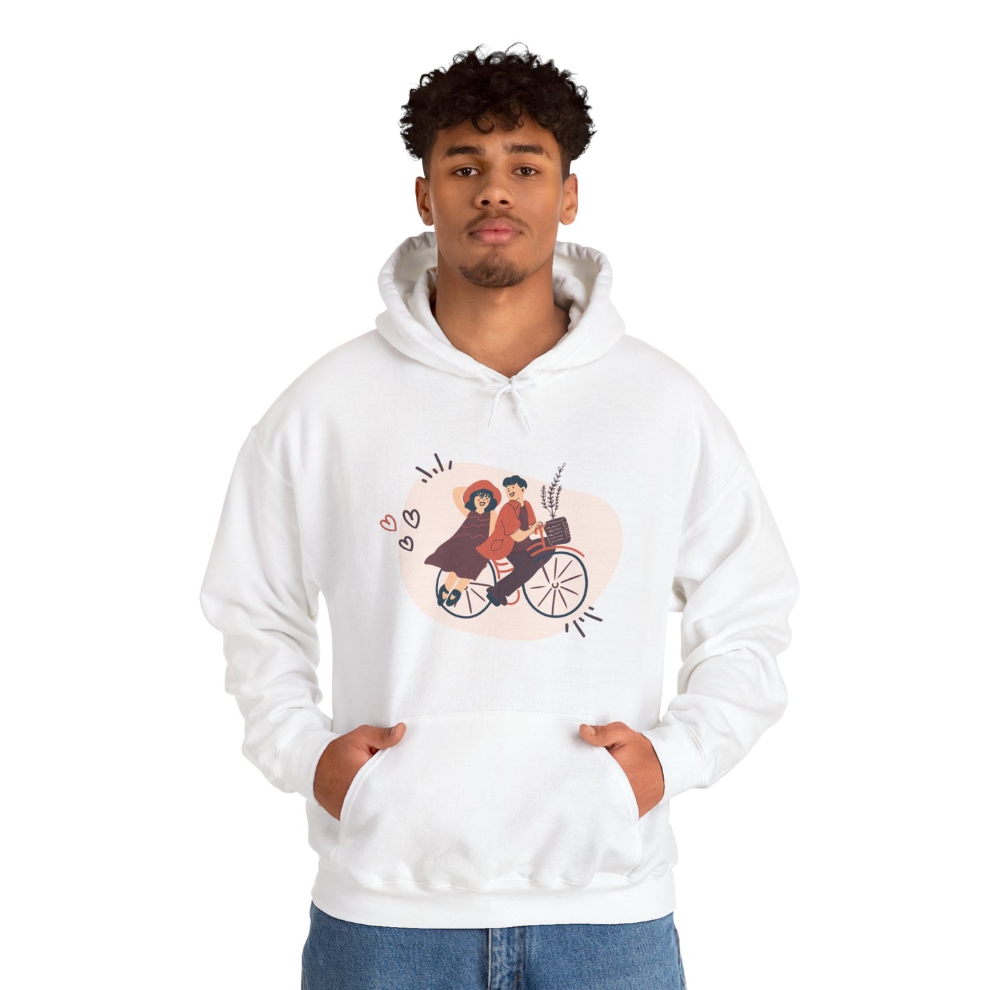 Valentine Unisex Heavy Blend™ Hooded Sweatshirt, Beautiful Couple on Cycle Print