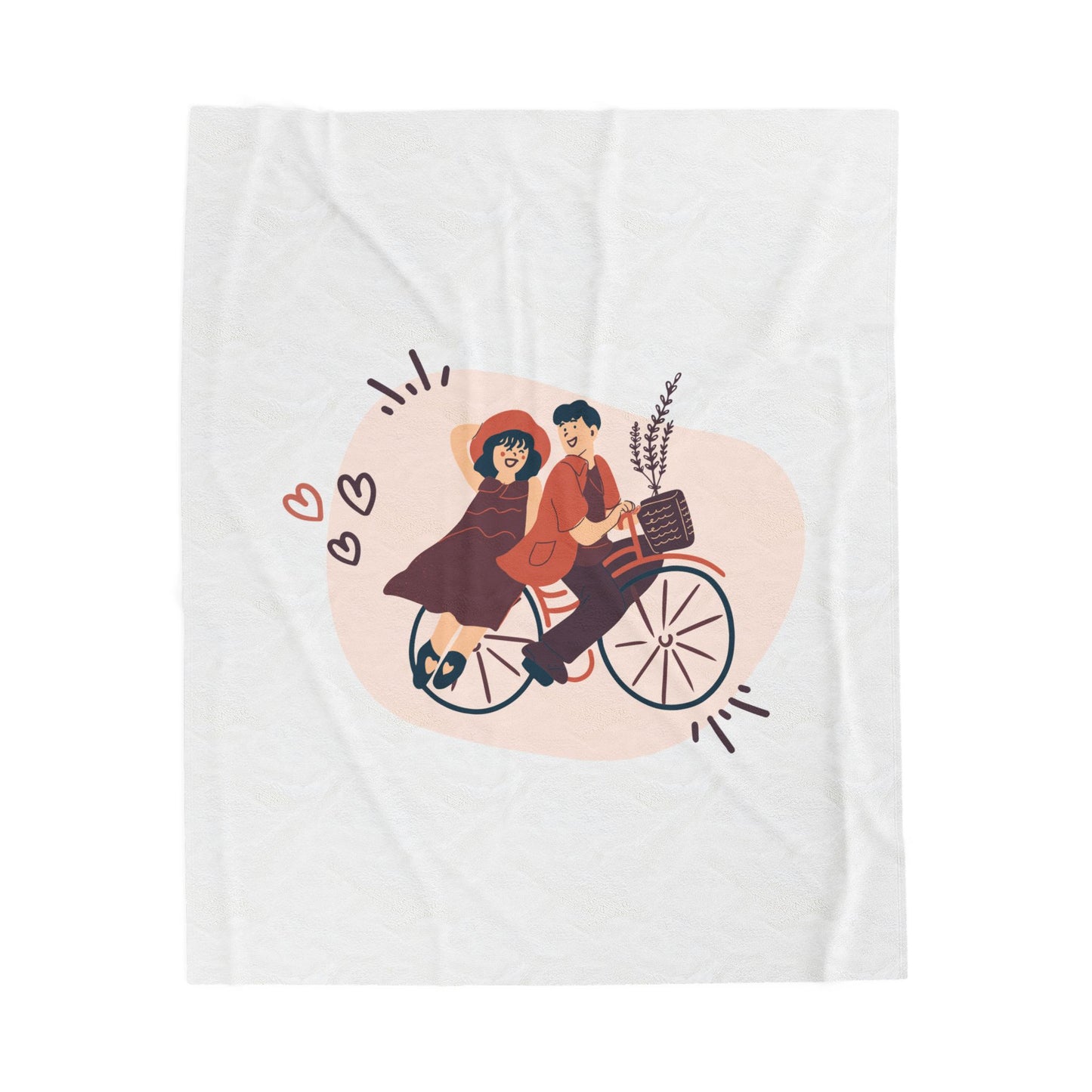 Couple on Cycle Printed Velveteen Plush Blanket