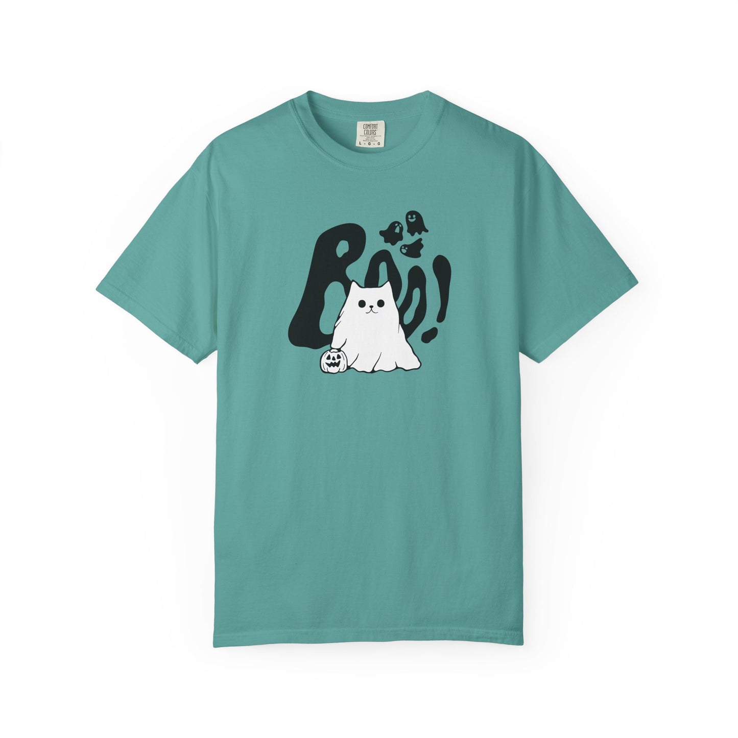 BOO Ghost Cat T-shirt– Pumpkin Purrfection for Halloween