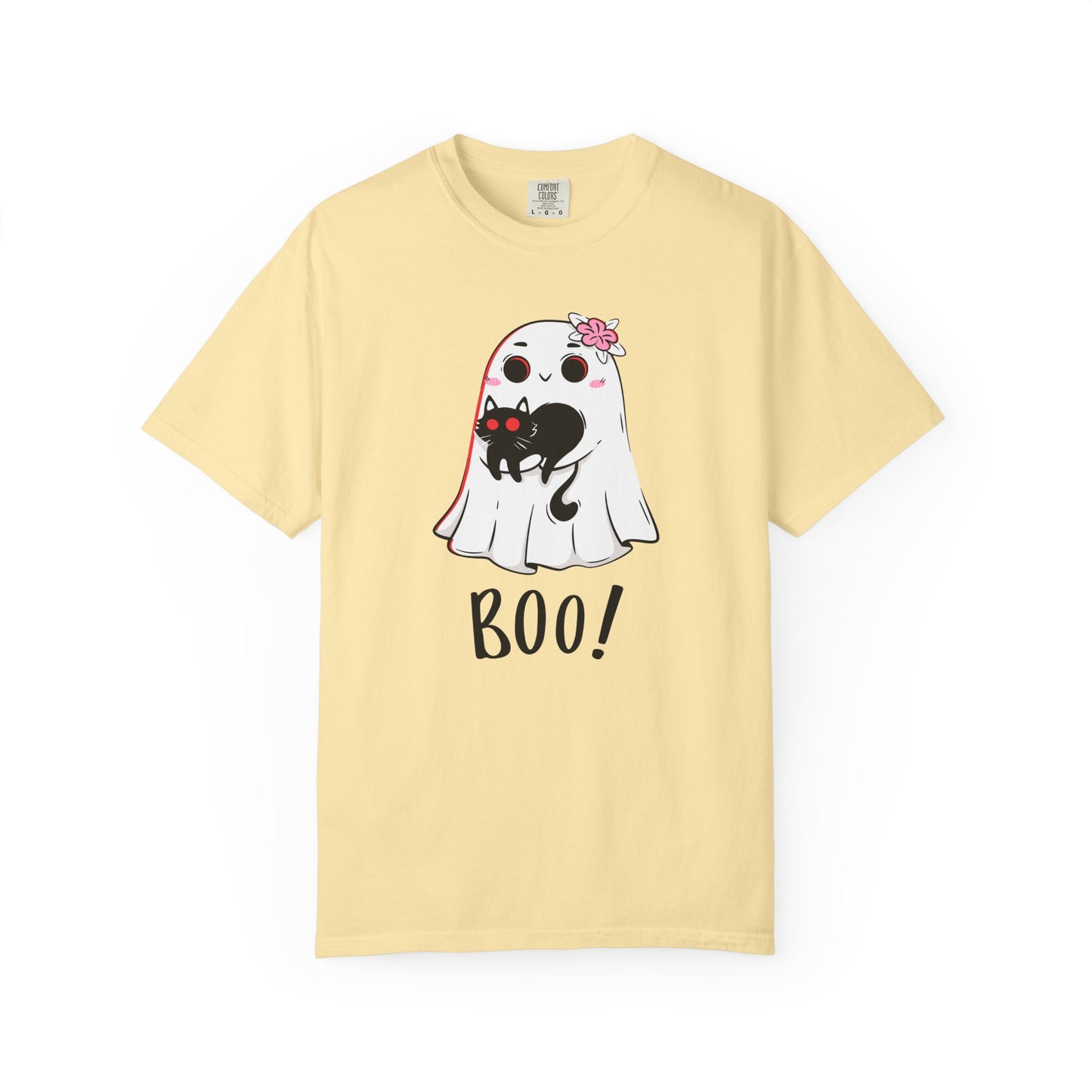 BOO Buddies Tee – Ghost & Cat Duo with Floral Charm