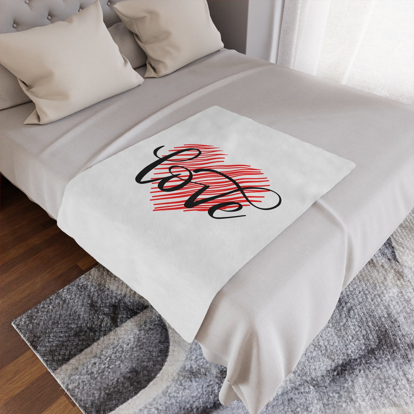 Love inside Heart Printed Valentine Minky Blanket, Black & Red
