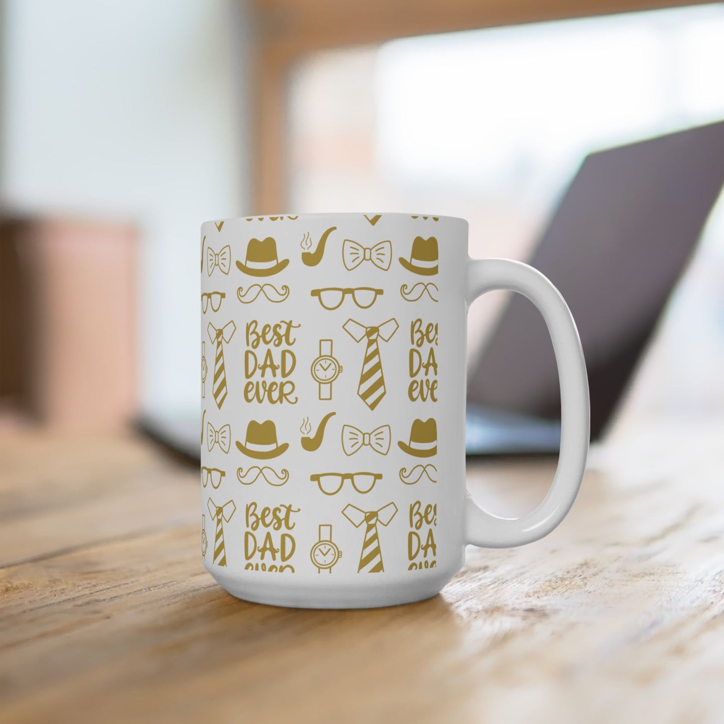 Best Dad Ever Mug – Gold Motif Father’s Day Coffee Cup with Classic Icons, 11oz & 15oz