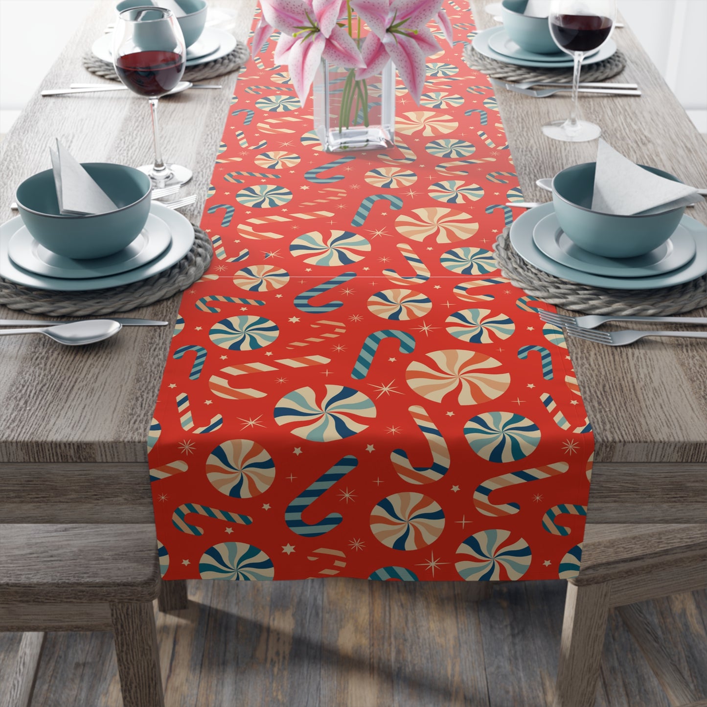 Candy Cane & Peppermint Table Runner – Festive Red Holiday Decor