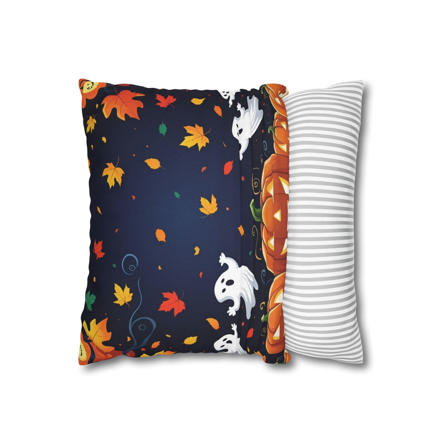 Fall Halloween Pillowcase with Pumpkins, Ghosts & Autumn Leaves – Festive Throw Pillow Cover for Seasonal Home Decor