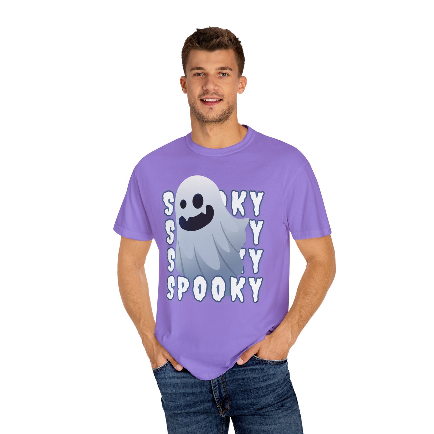 Spooky Stack Tee - Unisex Garment-Dyed T-shirt with Smiling Ghosts