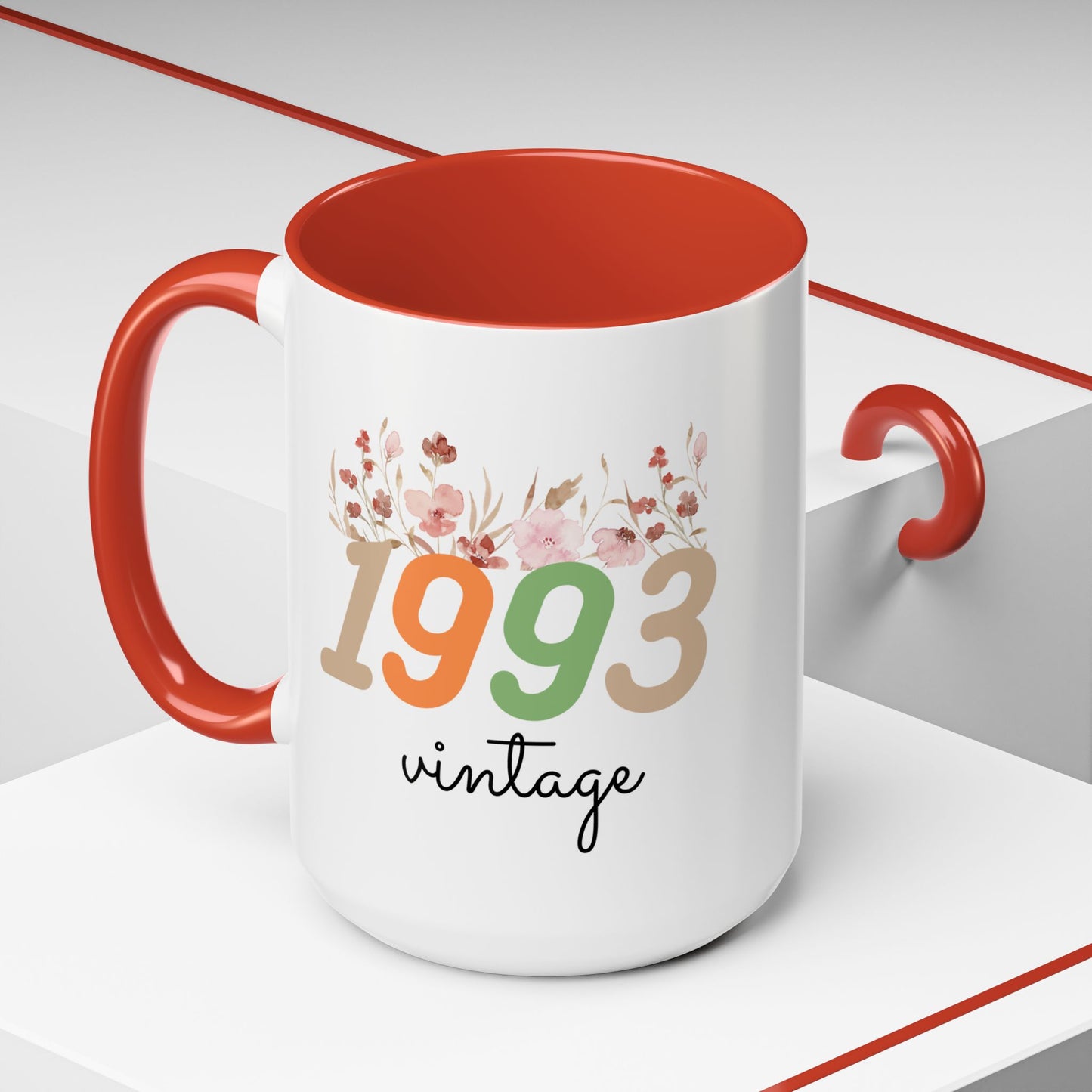 Vintage 1993 Floral Mug – Custom Two-Tone Ceramic Drinkware, 11oz
