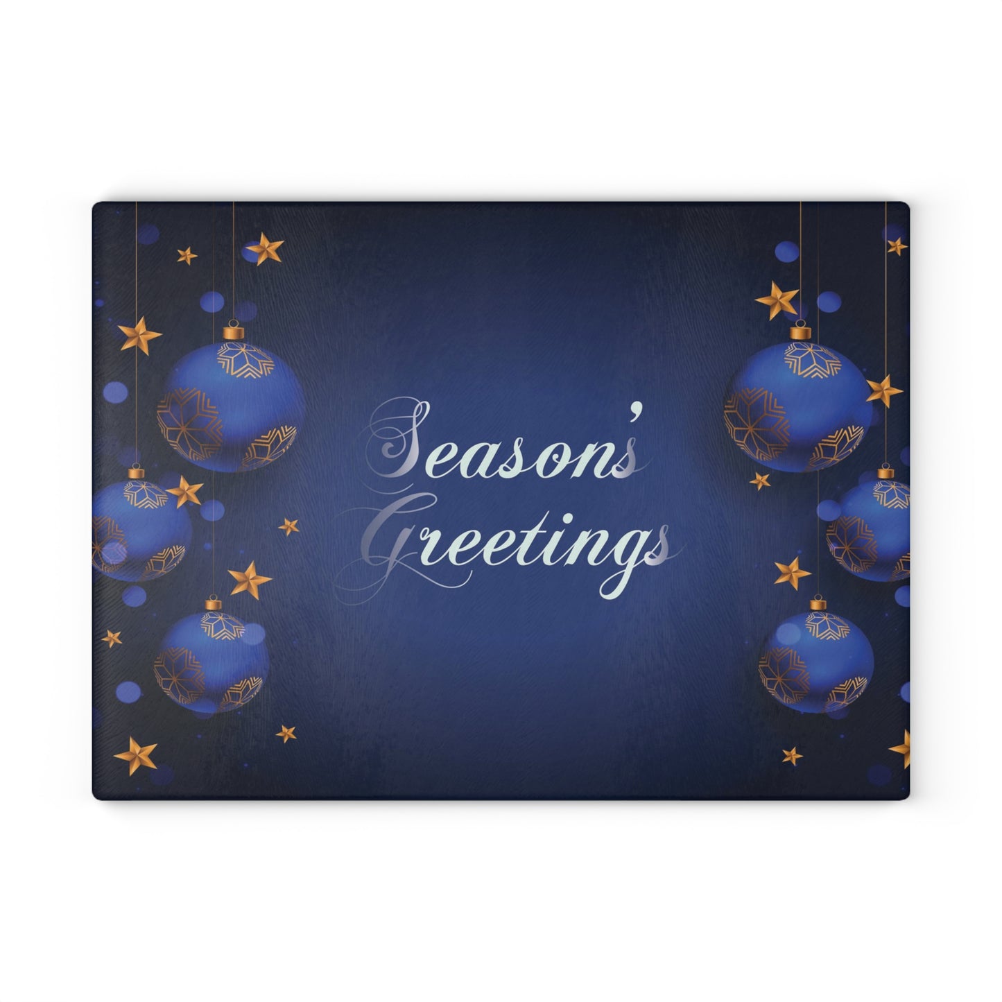 Season's Greetings Glass Cutting Board, Blue