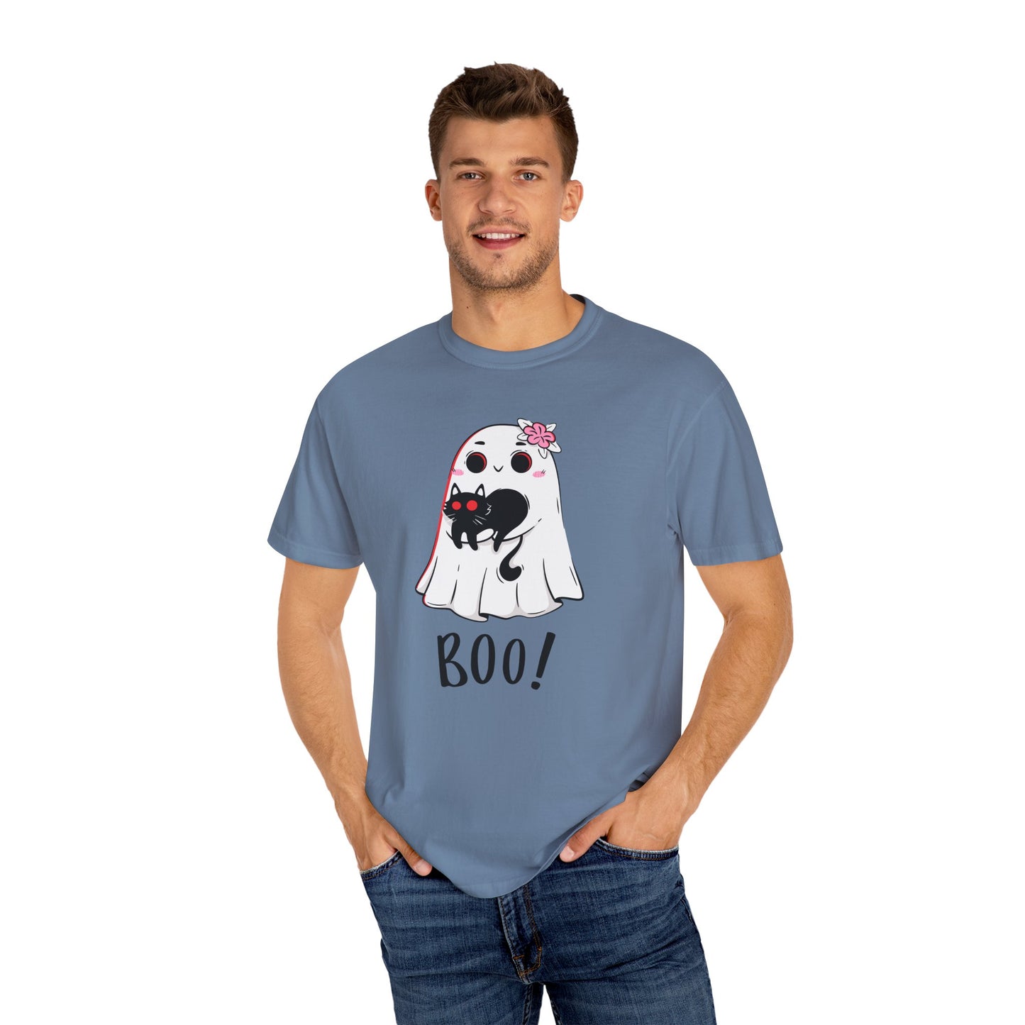 BOO Buddies Tee – Ghost & Cat Duo with Floral Charm