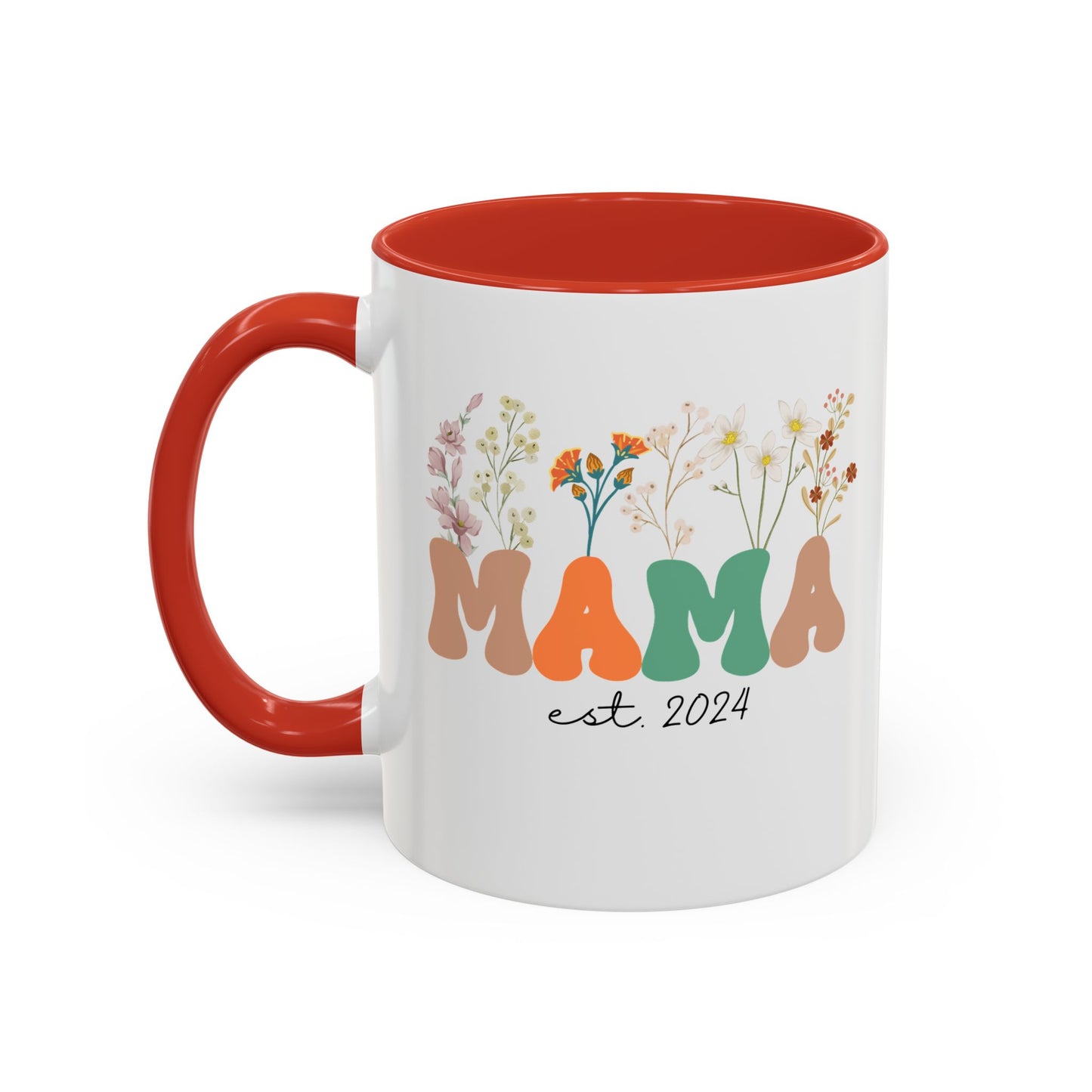 Mama est. Ceramic Coffee Mug – Boho Floral Personalized Mom Gift, 11oz