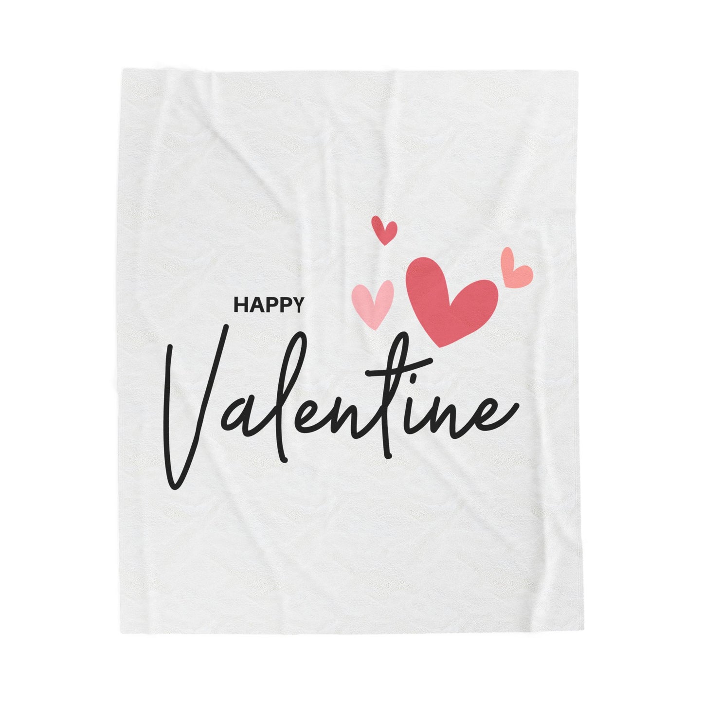Happy Valentine with Hearts Printed Velveteen Plush Blanket