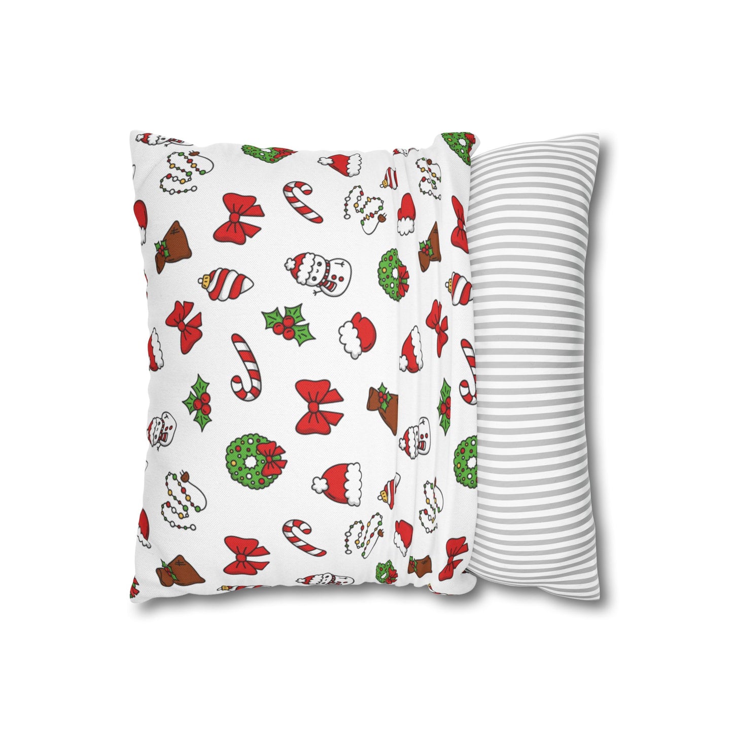 Christmas Pillowcase with Cute Holiday Icons ‰ÛÒ Snowman, Candy Cane, Wreath & Bow Print Throw Pillow Cover for Festive Decor