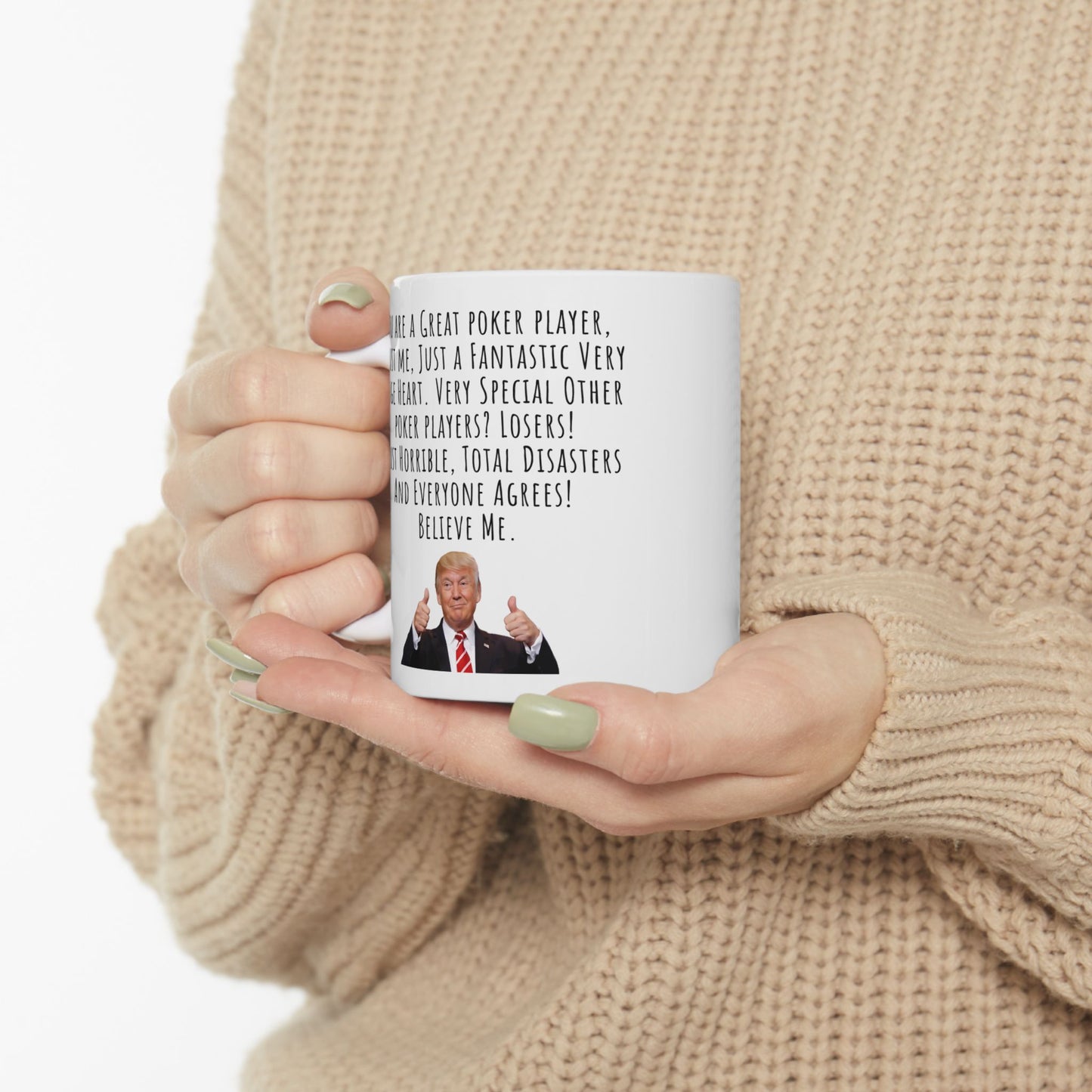 Trump Poker Mug – Funny Political Coffee Cup with Trump Playing Cards – White Ceramic Mug, 15oz – Conservative Gift for Men, Republicans, Poker Lovers, and Trump Supporters