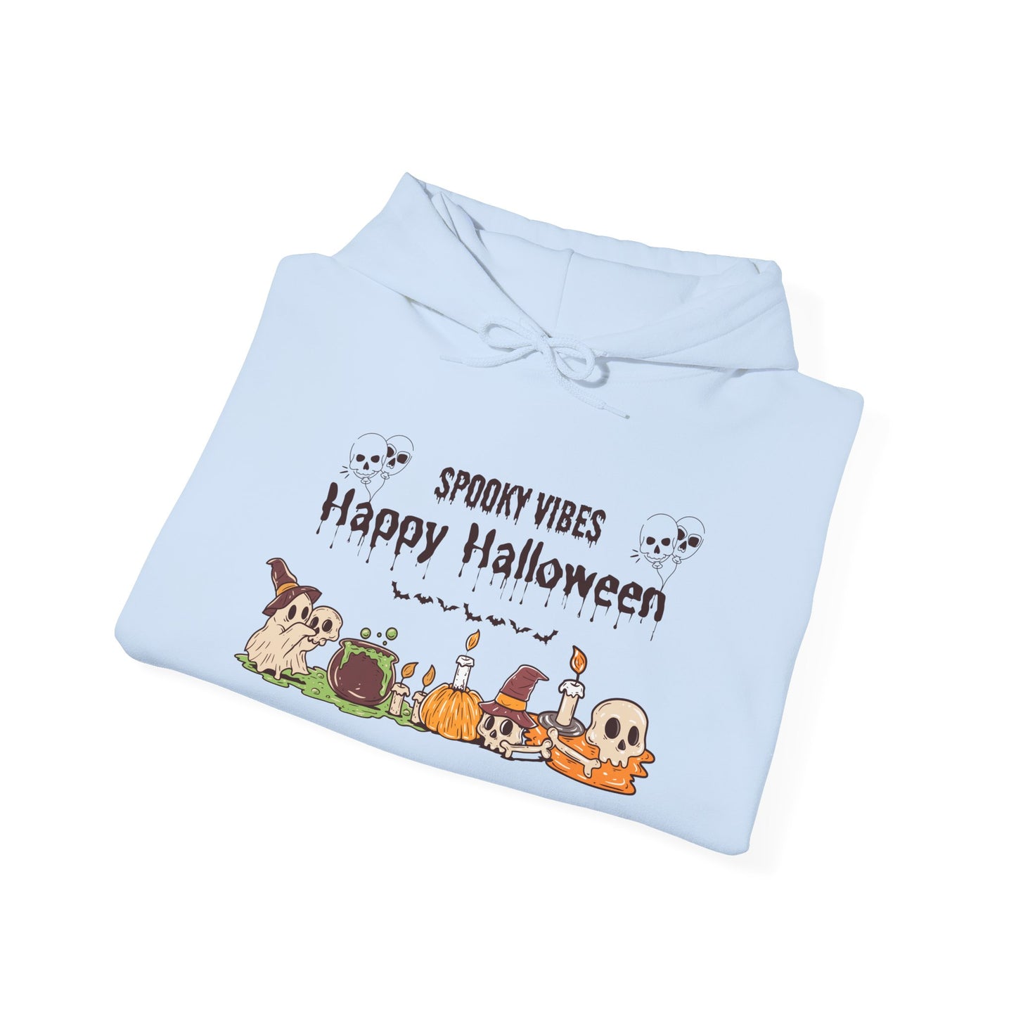 Spooky Vibes” Halloween Hoodie – Ghosts, Cauldrons & Cozy Curses