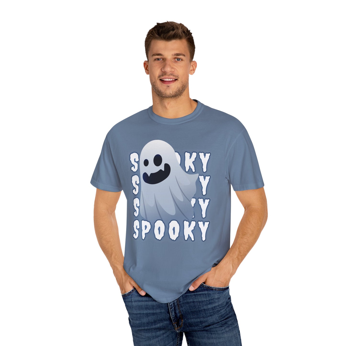 Spooky Stack Tee - Unisex Garment-Dyed T-shirt with Smiling Ghosts