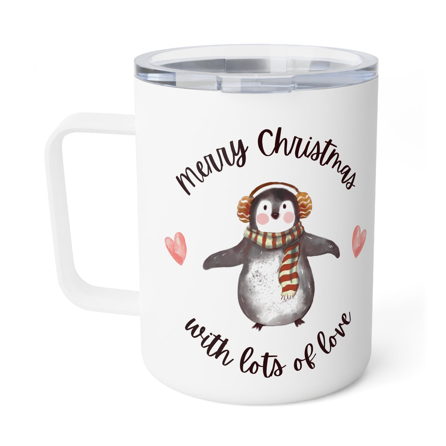 10oz Stainless Steel Travel Mug with White Detailing & Clear Lid, Spill-Proof Adventure Cup & Last-Minute Gift Idea