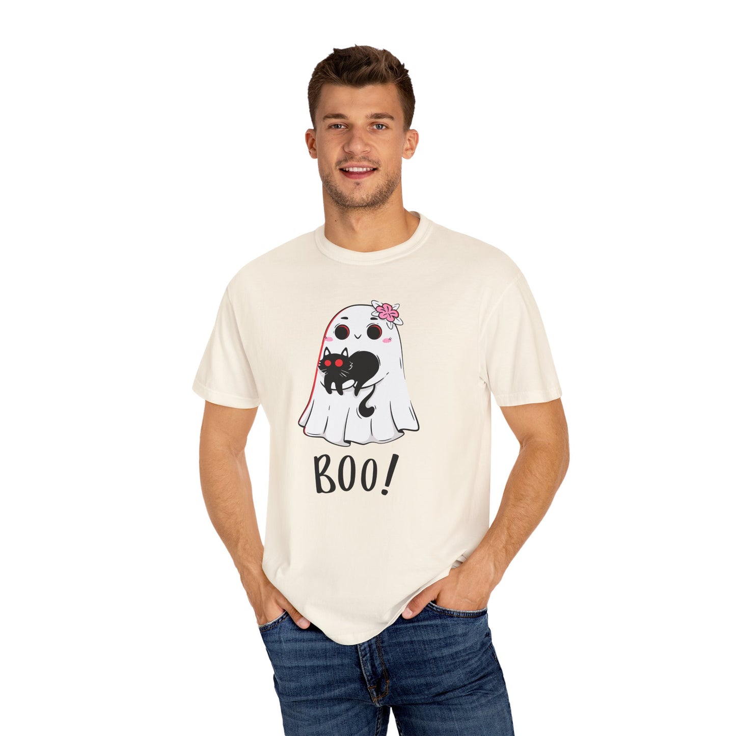 BOO Buddies Tee – Ghost & Cat Duo with Floral Charm