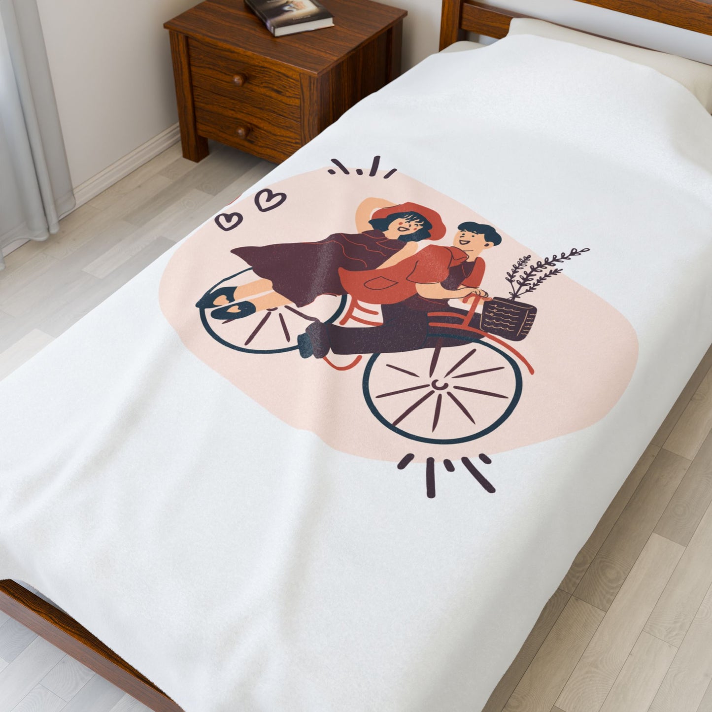 Couple on Cycle Printed Velveteen Plush Blanket