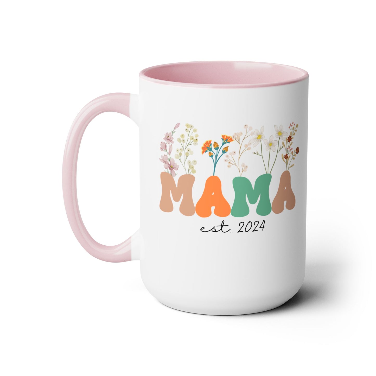 Mama est. Ceramic Coffee Mug – Boho Floral Personalized Mom Gift, 15oz