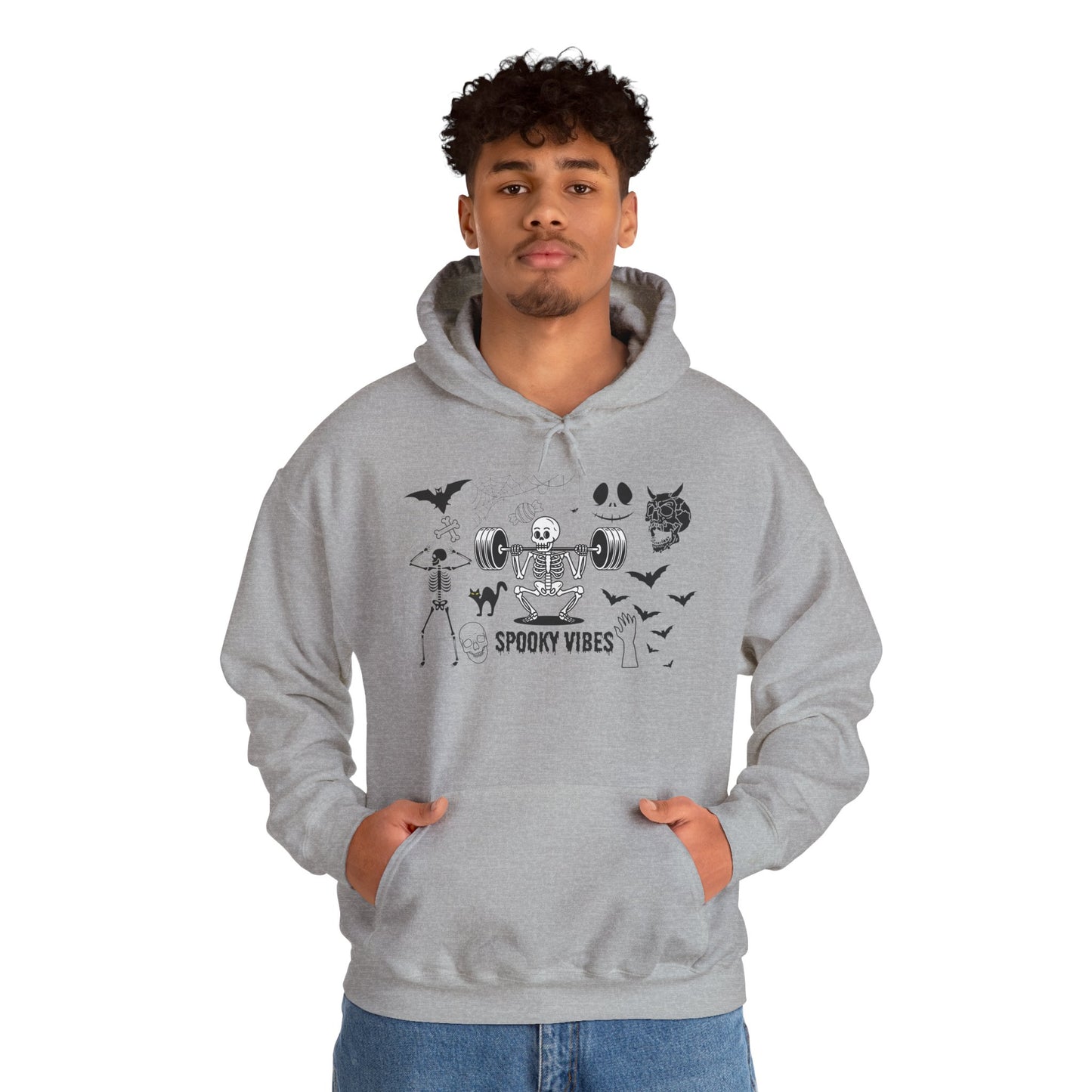 Spooky Vibes Skeleton Hoodie – Fun Halloween Gym-Themed Sweatshirt