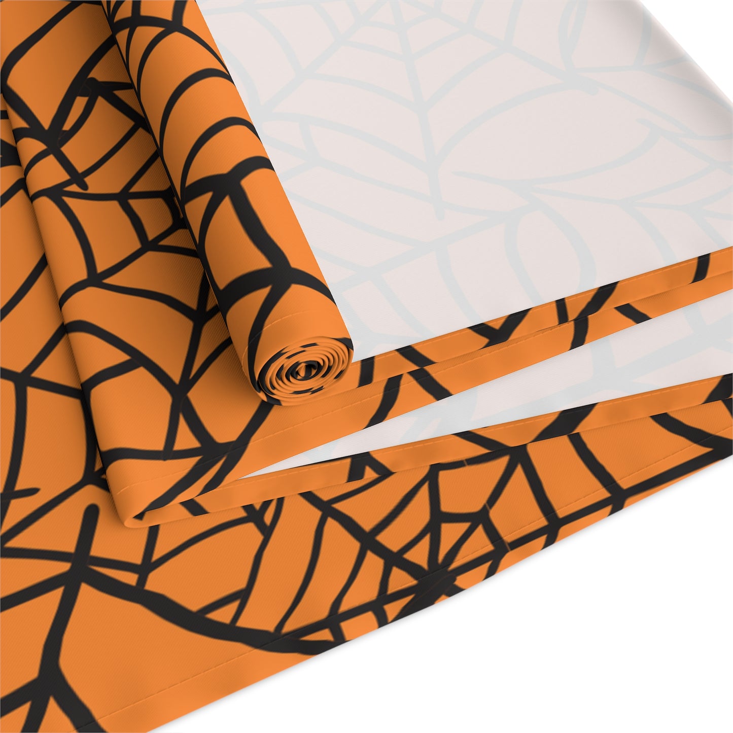 Spiderweb Pattern Table Runner – Orange & Black Halloween Dining Decor