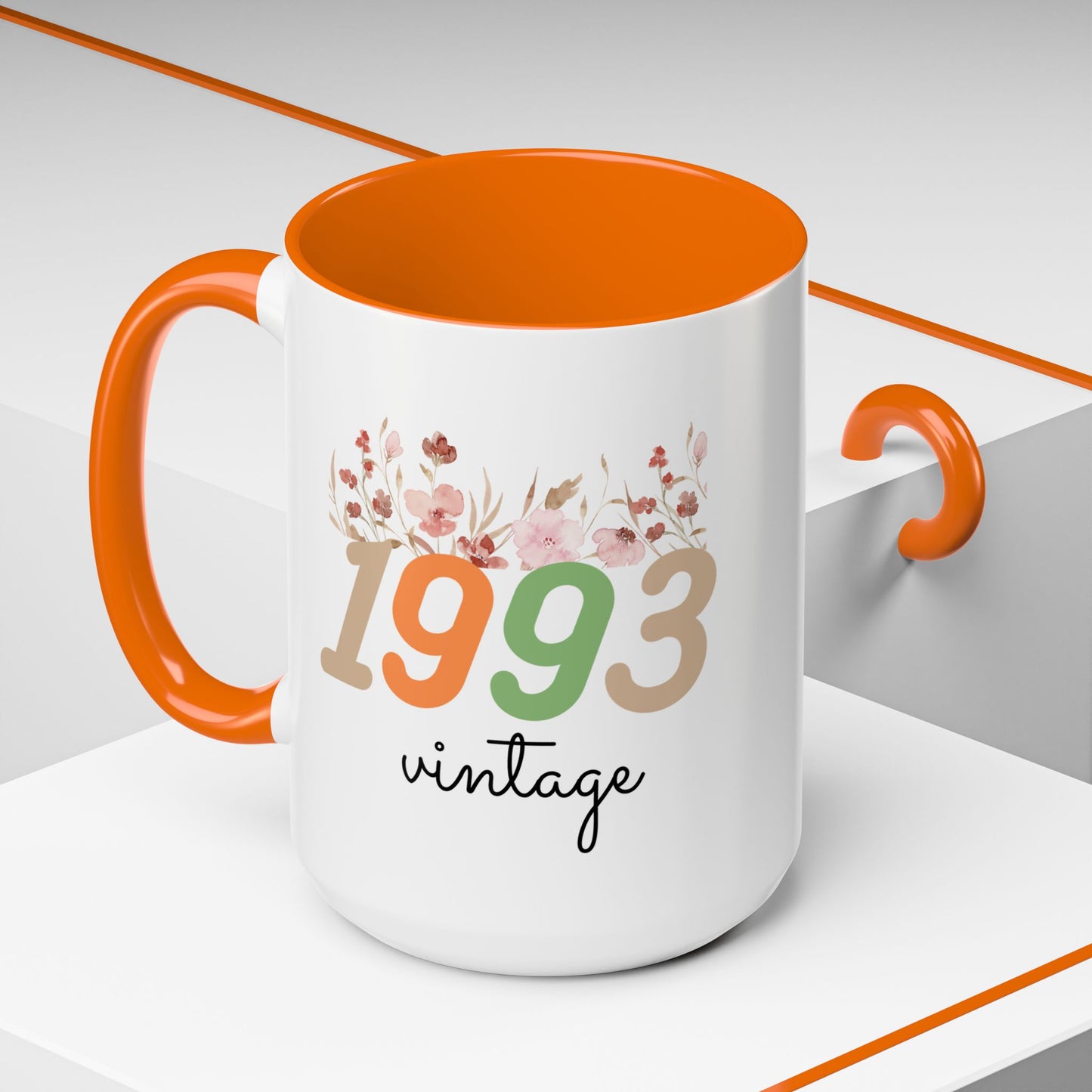 Vintage 1993 Floral Mug – Custom Two-Tone Ceramic Drinkware, 11oz