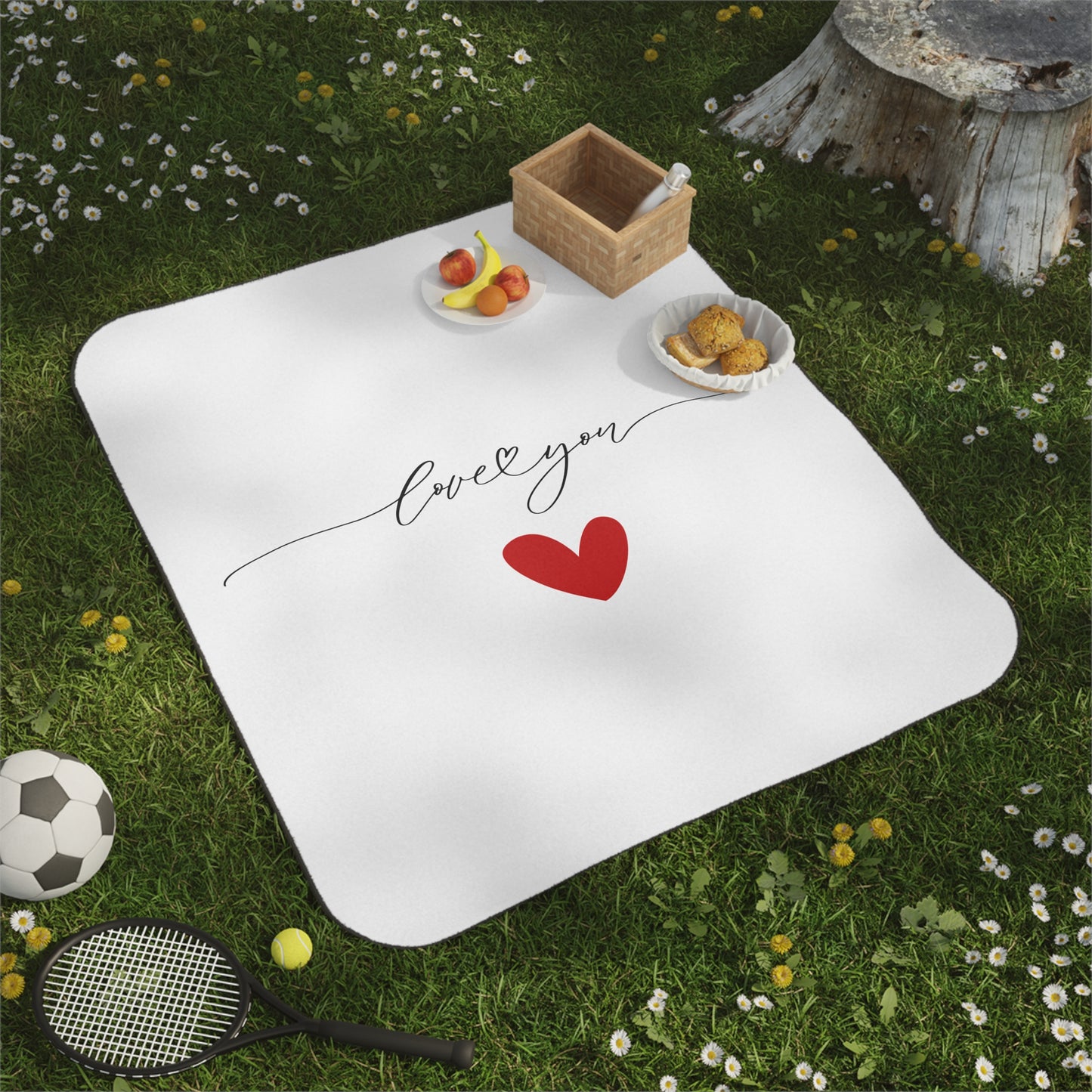 Love You Singnature with Heart Printed Picnic Blanket for Valentine Gift