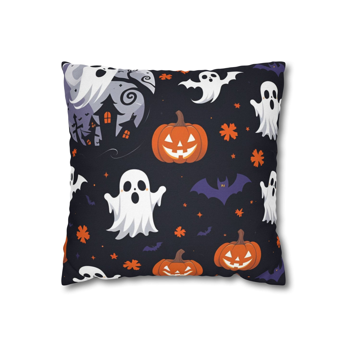 Square Pillowcase - Cute Halloween Ghosts Pumpkins Bats Kids Spooky Decor