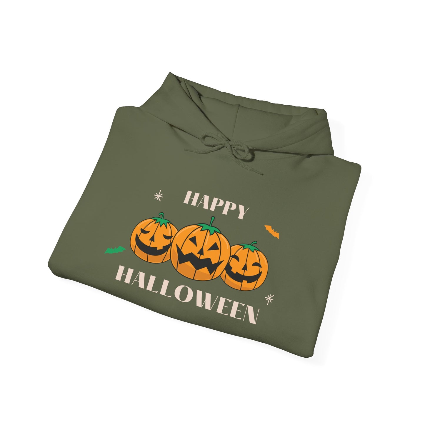 Happy Halloween" Pumpkin Trio Hoodie – Festive & Cozy for Spooky Season